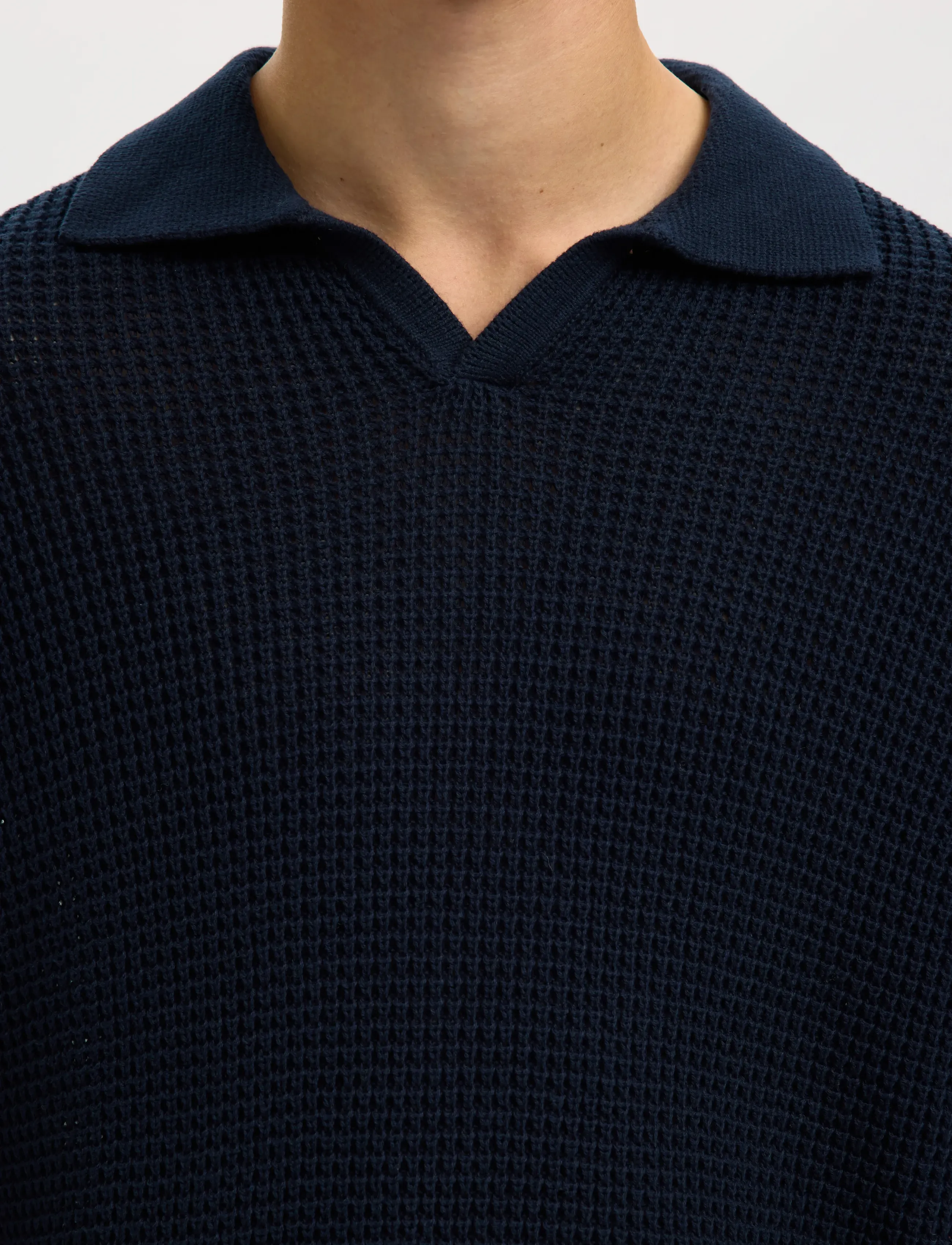Selected - SLHDERECK LIGHT KNIT RELAXED OPEN POLO - poloer i strik med lange ærmer - sky captain - 4