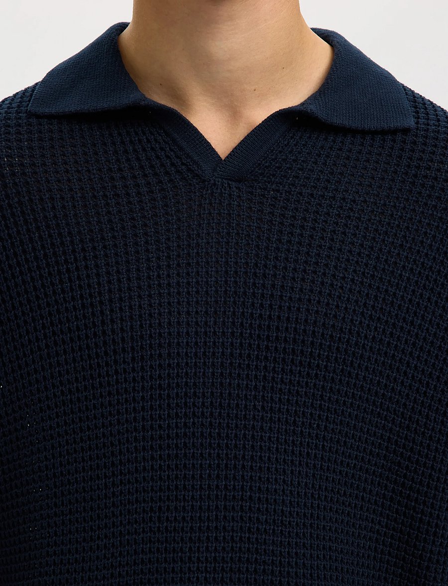 Selected - SLHDERECK LIGHT KNIT RELAXED OPEN POLO - polos en tricot à manches longues - sky captain - 4
