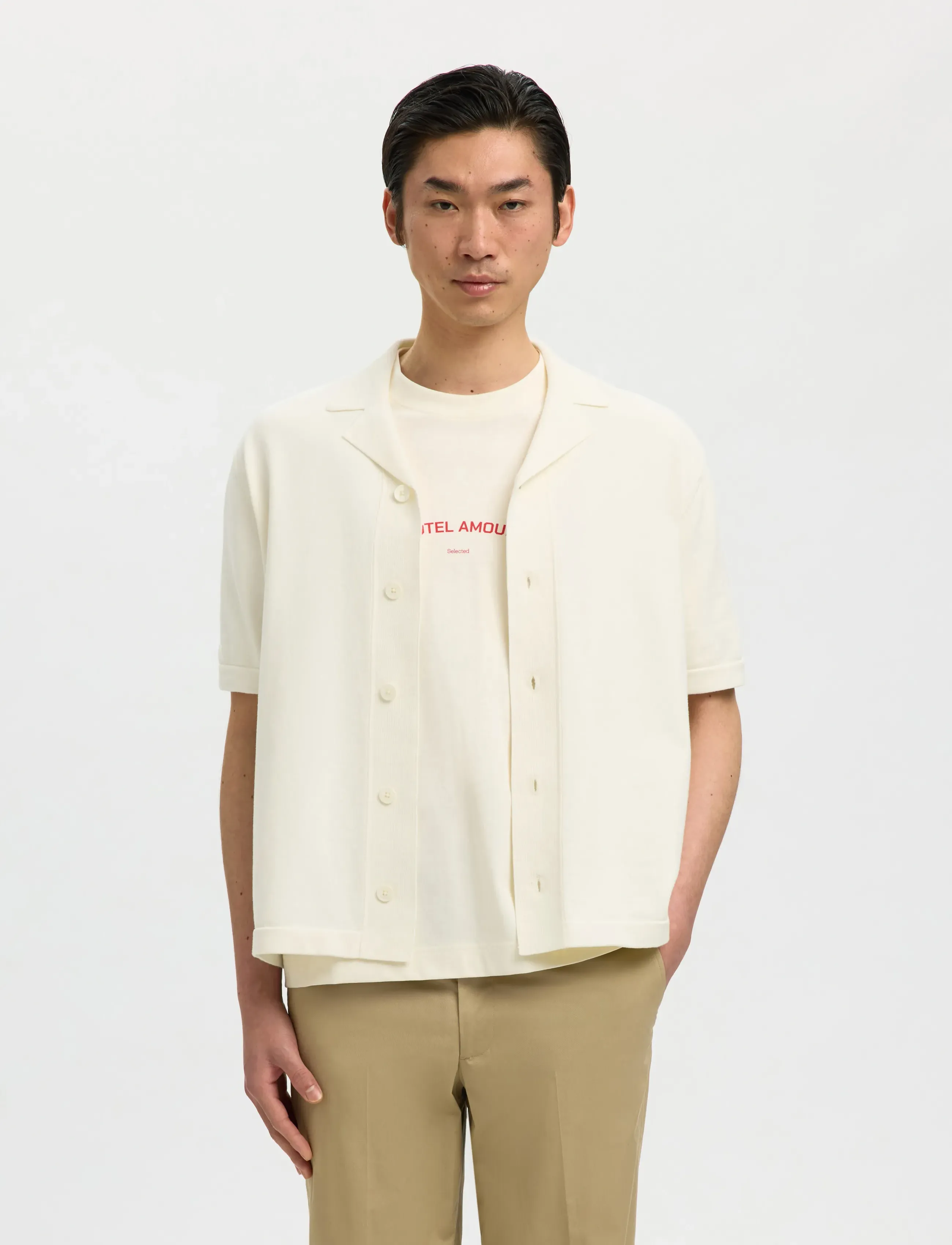 Selected SLHAMOUR INTARSIA RELAXED POLO CARDIGAN - Kollektionen - EGRET / cream