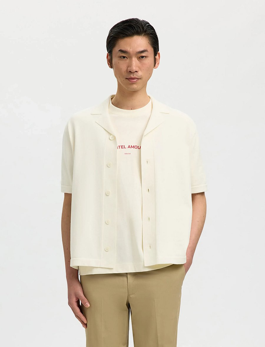 Selected - SLHAMOUR INTARSIA RELAXED POLO CARDIGAN - knitted polos - egret - 0