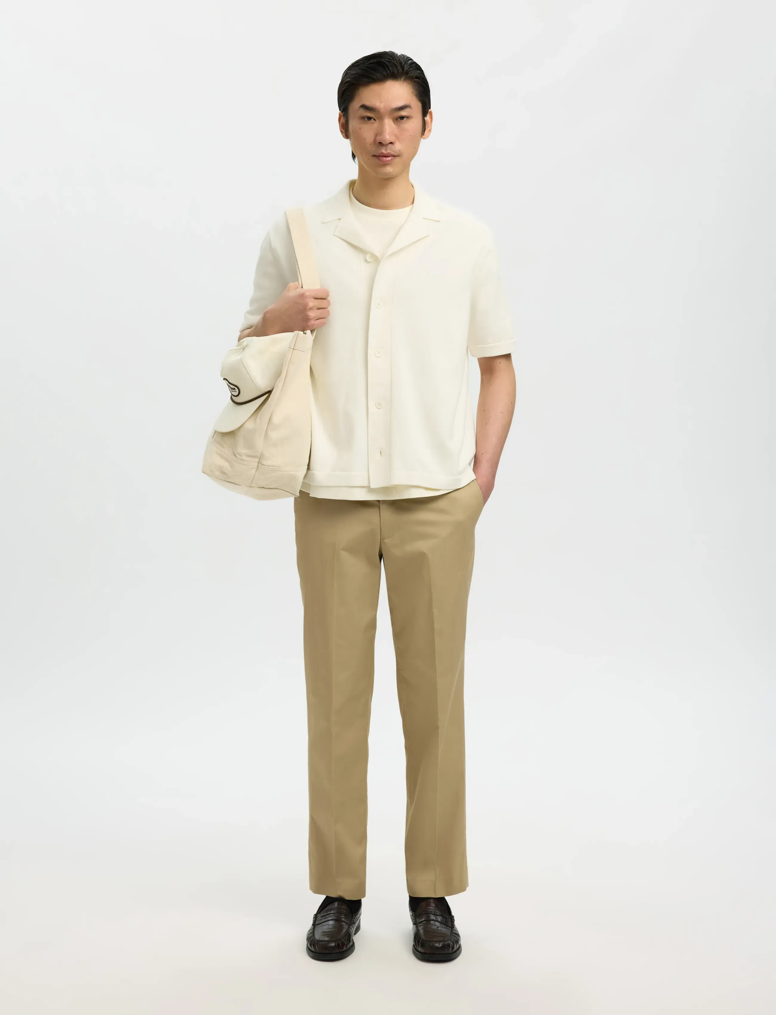 Selected - SLHAMOUR INTARSIA RELAXED POLO CARDIGAN - langärmlige strick-polohemden - egret - 5