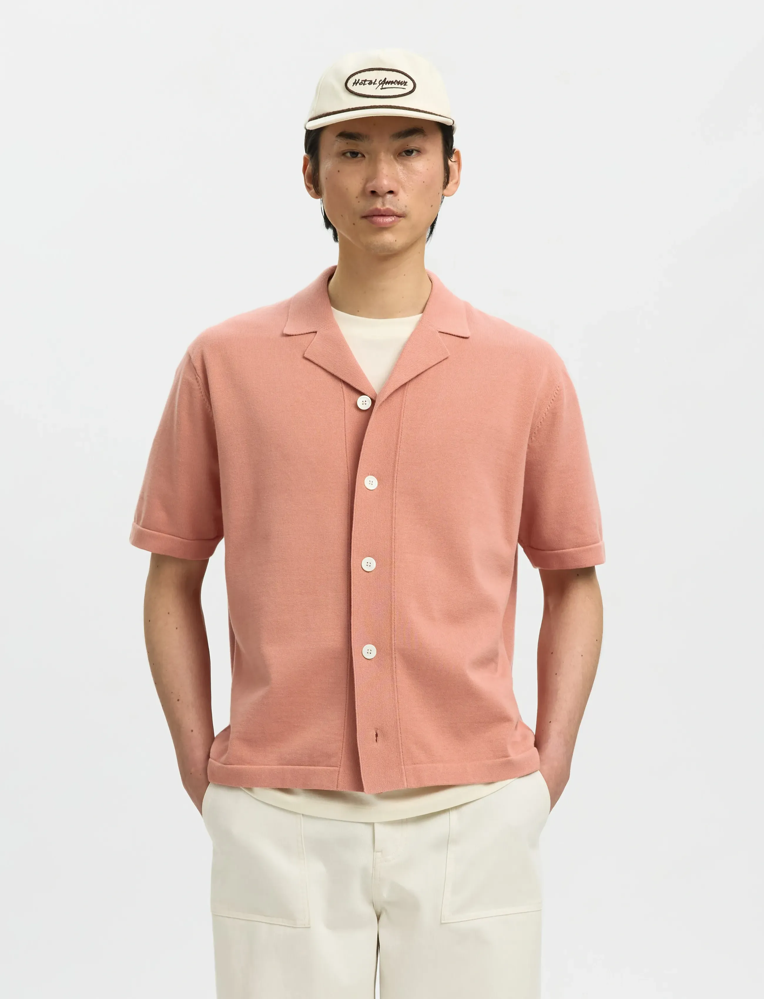 Selected SLHAMOUR INTARSIA RELAXED POLO CARDIGAN - Kurzärmelige gestrickte Polohemden - ROSE DAWN / pink/rose