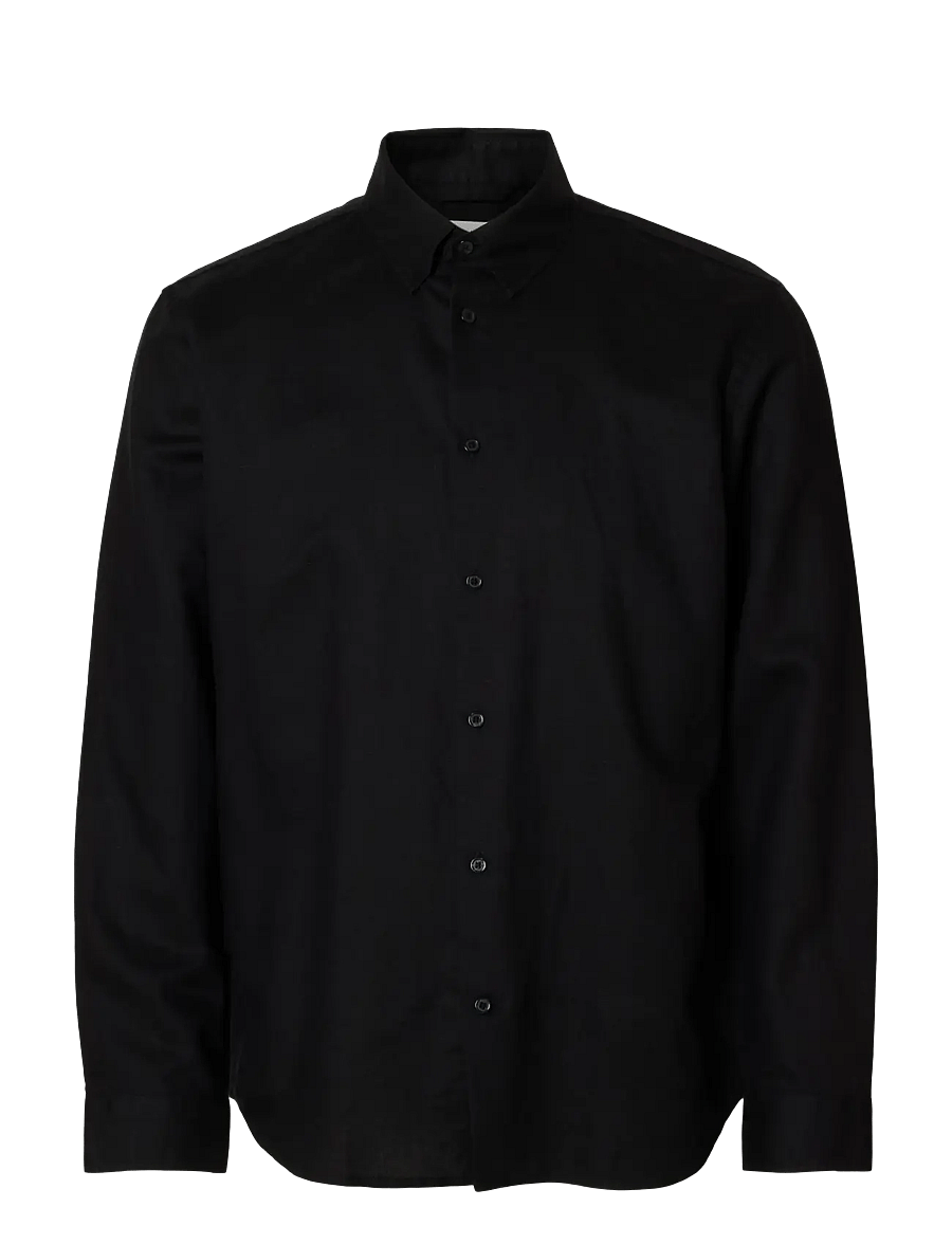 Selected - SLMREGCLAY LINENBLEND LS SHIRT CLA NOOS - casual skjorter - black - 1