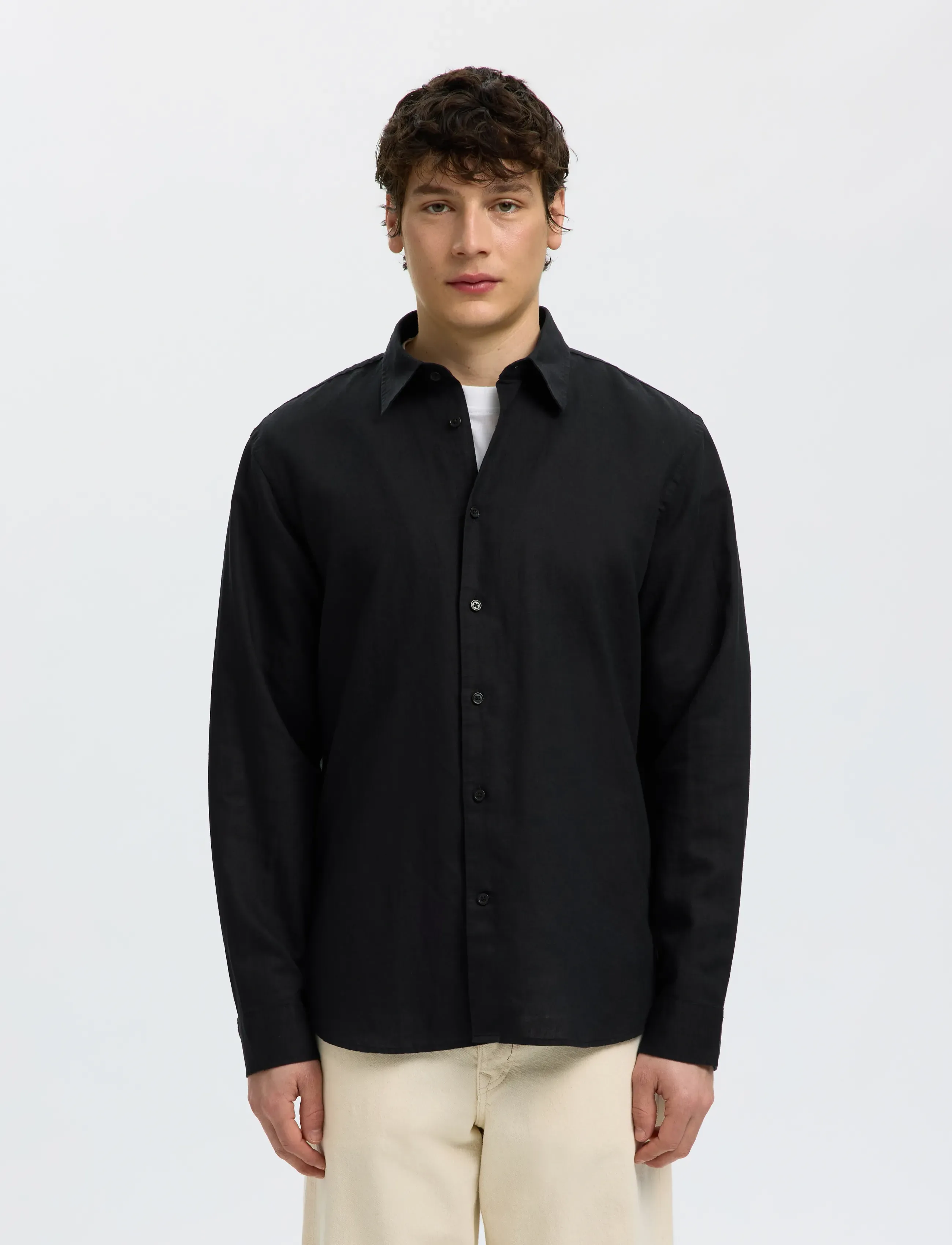 Selected SLMREGCLAY LINENBLEND LS SHIRT CLA NOOS - Riided - BLACK / black