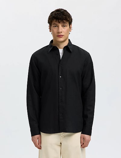 Selected SLMREGCLAUS CLAY LINENBLEND LS SHT NOOS - Shirts - BLACK / black