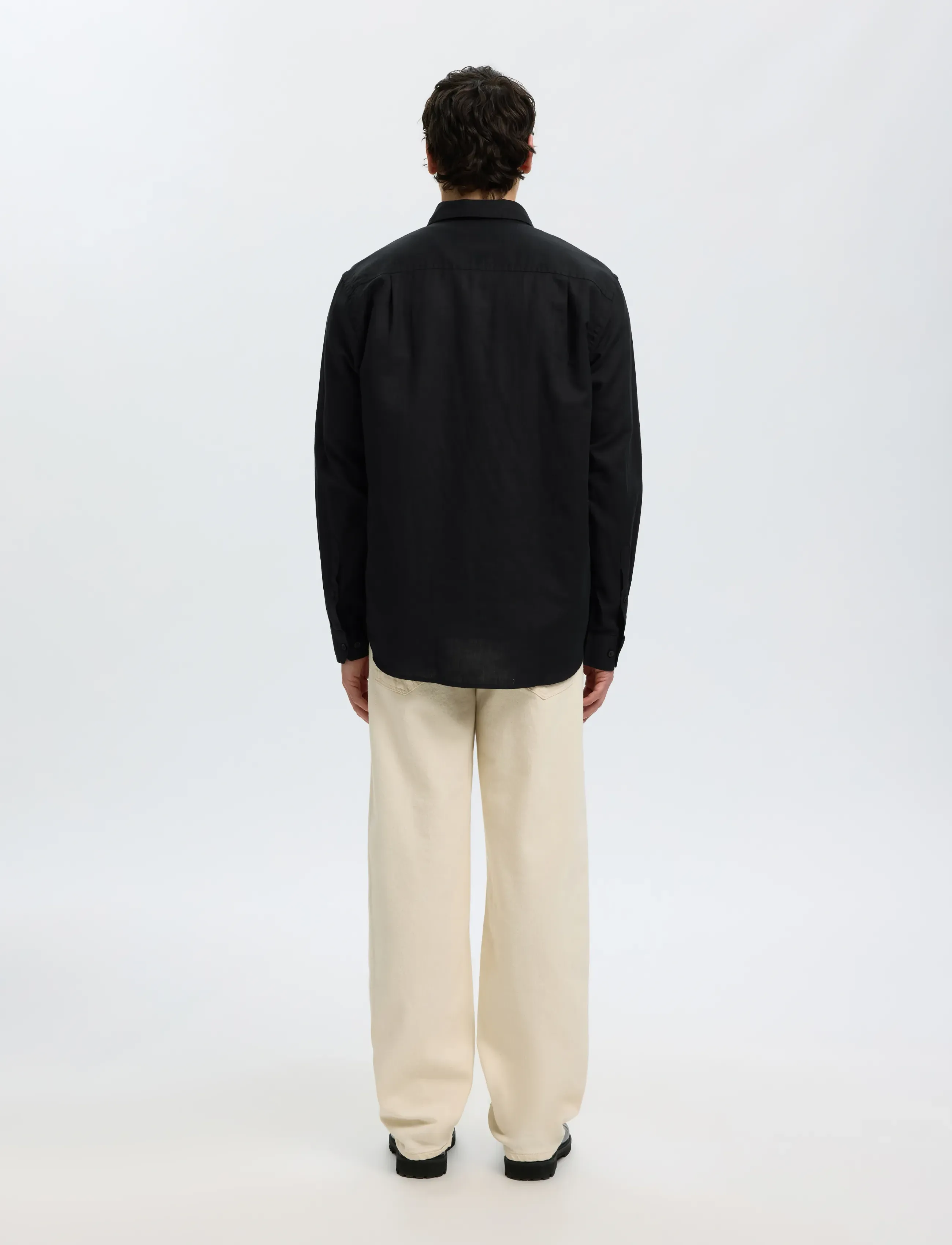 Selected - SLMREGCLAY LINENBLEND LS SHIRT CLA NOOS - casual skjorter - black - 2
