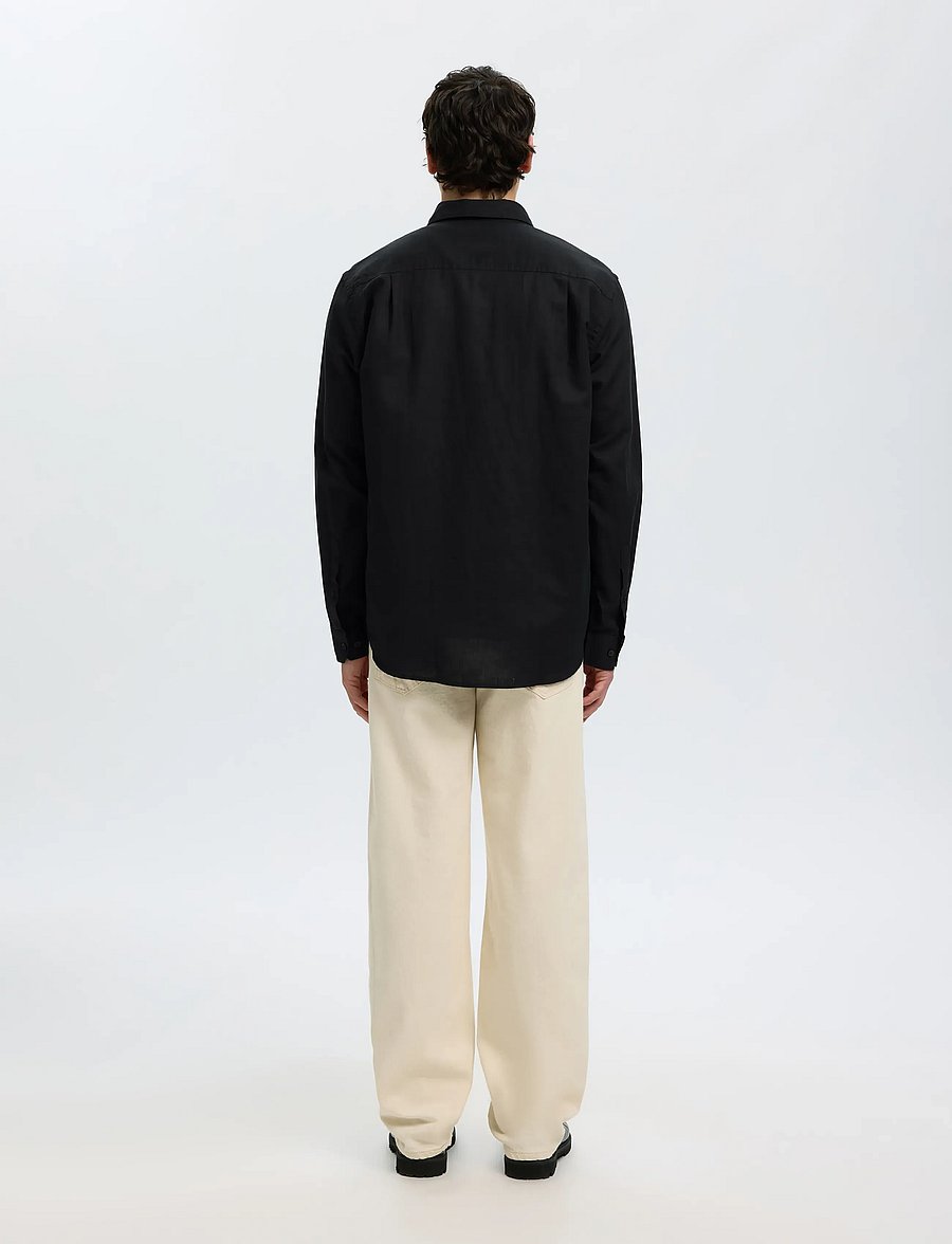 Selected - SLMREGCLAY LINENBLEND LS SHIRT CLA NOOS - casual skjorter - black - 2