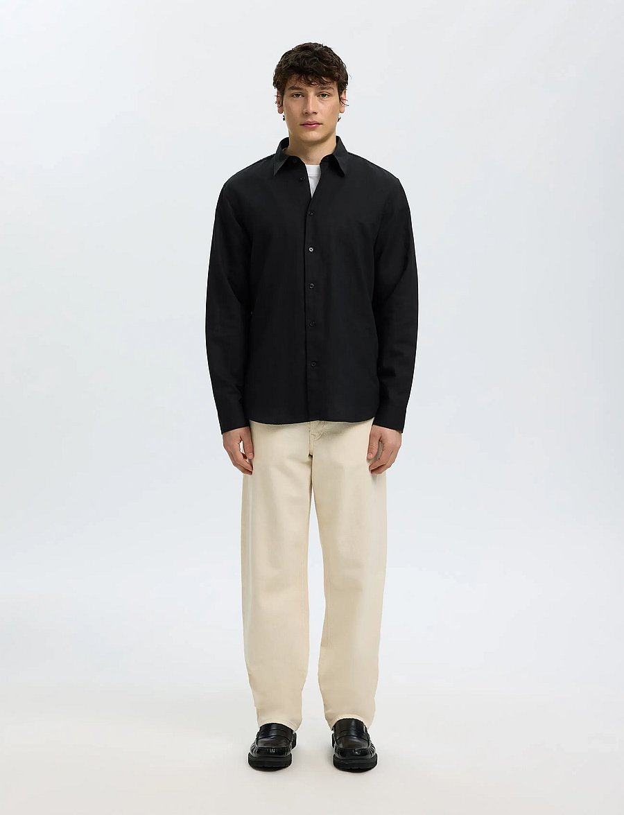 Selected - SLMREGCLAY LINENBLEND LS SHIRT CLA NOOS - casual skjorter - black - 3