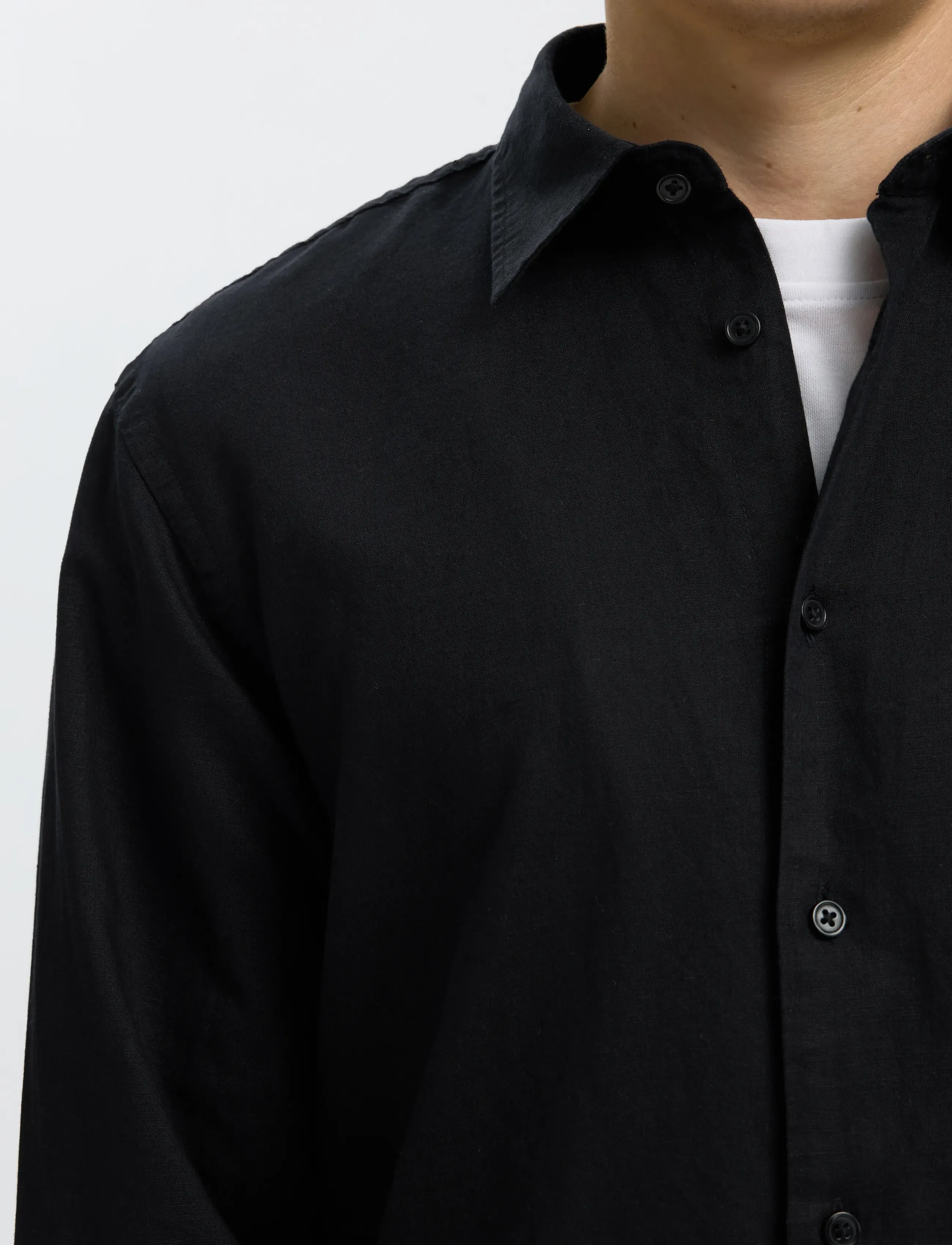 Selected - SLMREGCLAY LINENBLEND LS SHIRT CLA NOOS - casual skjorter - black - 4
