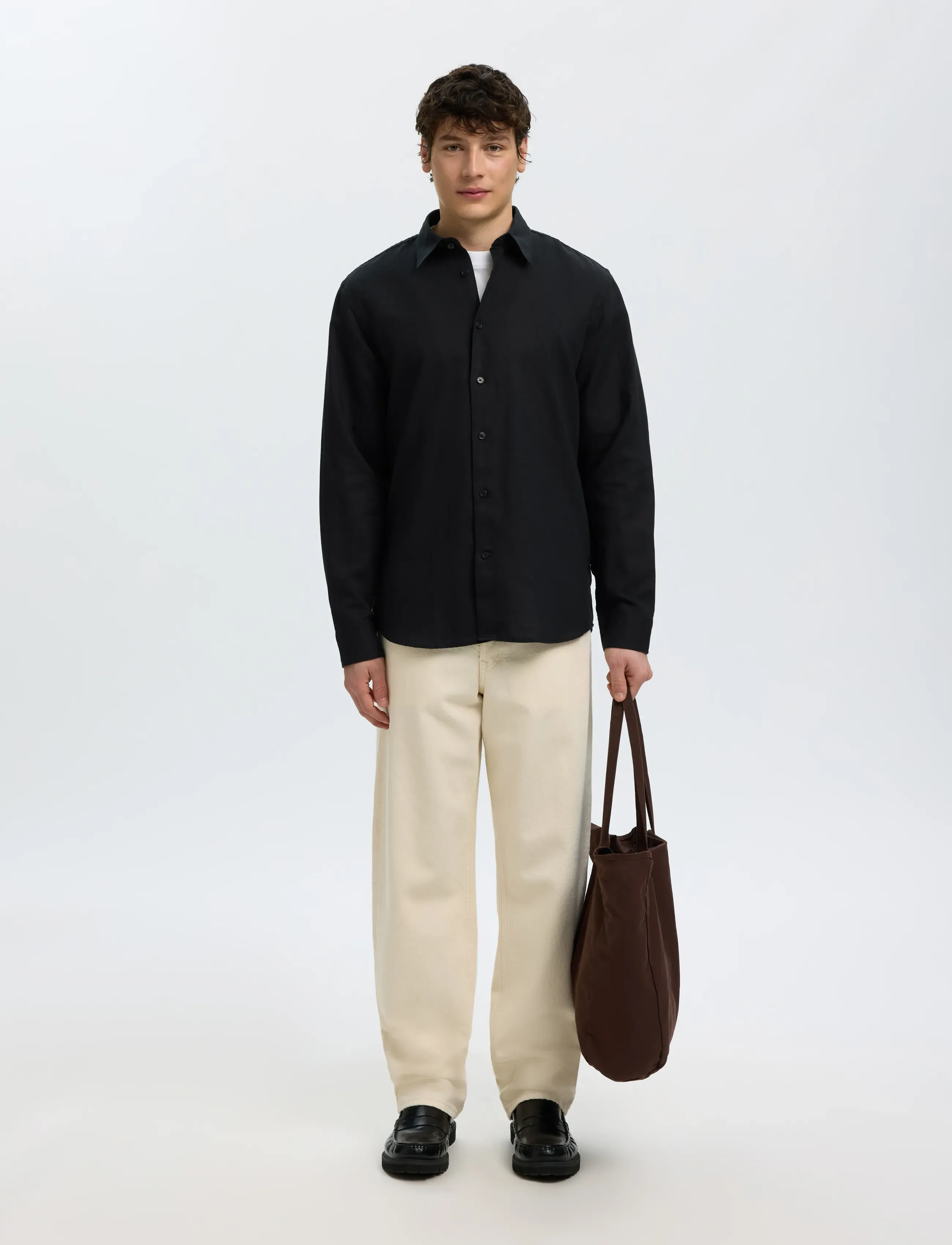 Selected - SLMREGCLAY LINENBLEND LS SHIRT CLA NOOS - casual skjorter - black - 5