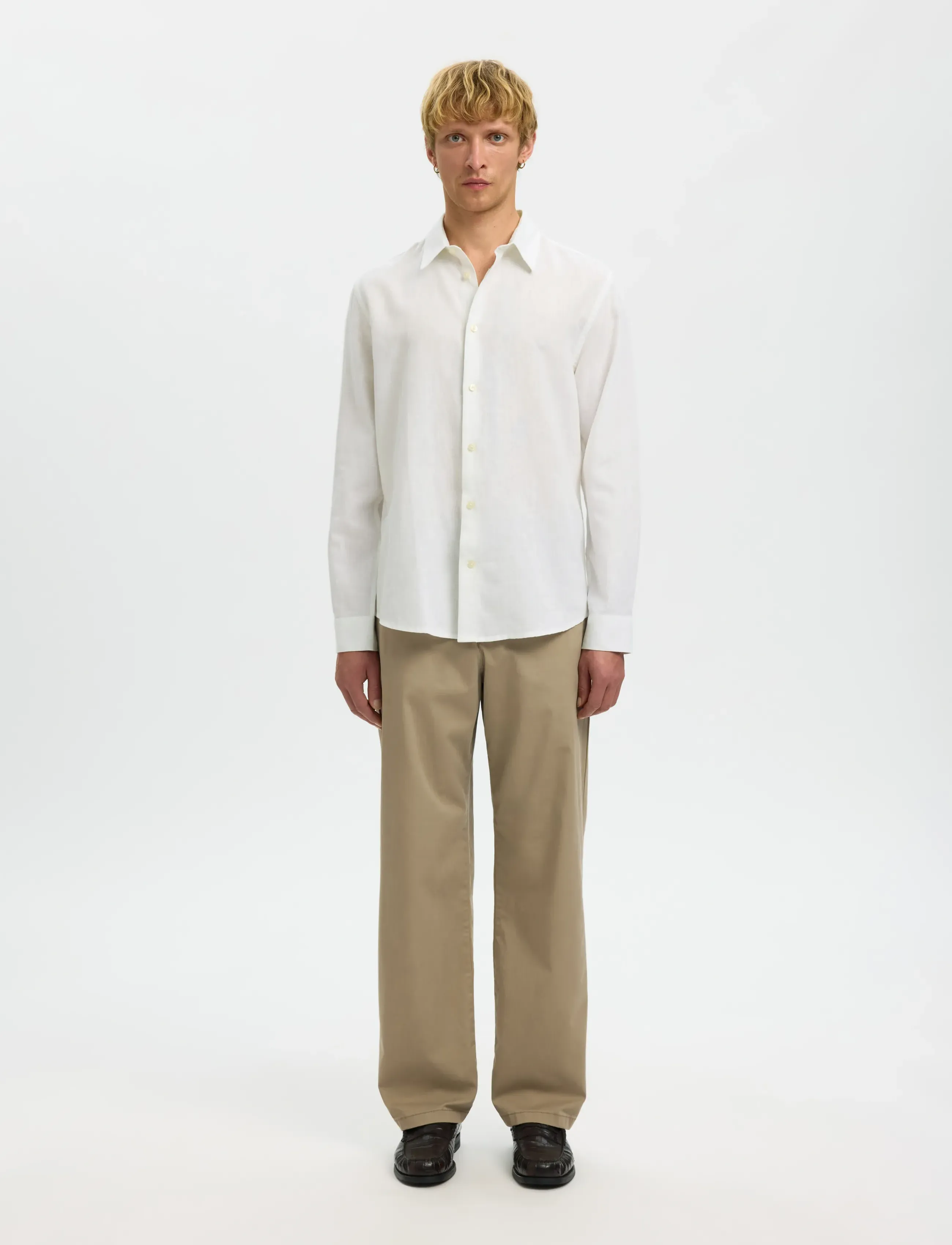 Selected - SLMREGCLAY LINENBLEND LS SHIRT CLA NOOS - casual skjorter - bright white - 3