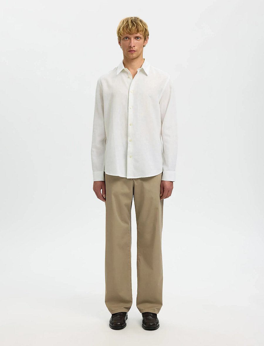 Selected - SLMREGCLAY LINENBLEND LS SHIRT CLA NOOS - casual skjorter - bright white - 3