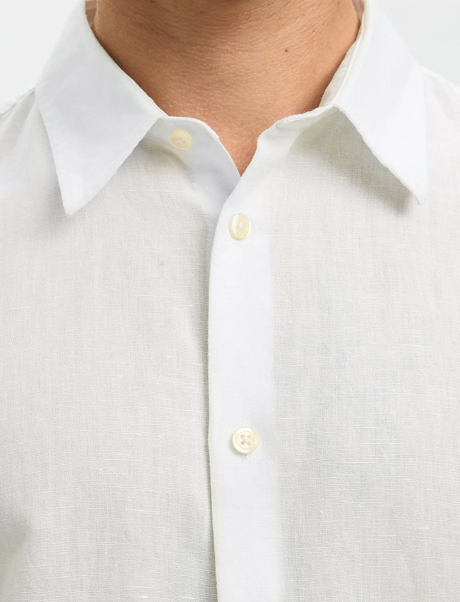 Selected - SLMREGCLAY LINENBLEND LS SHIRT CLA NOOS - casual skjorter - bright white - 4