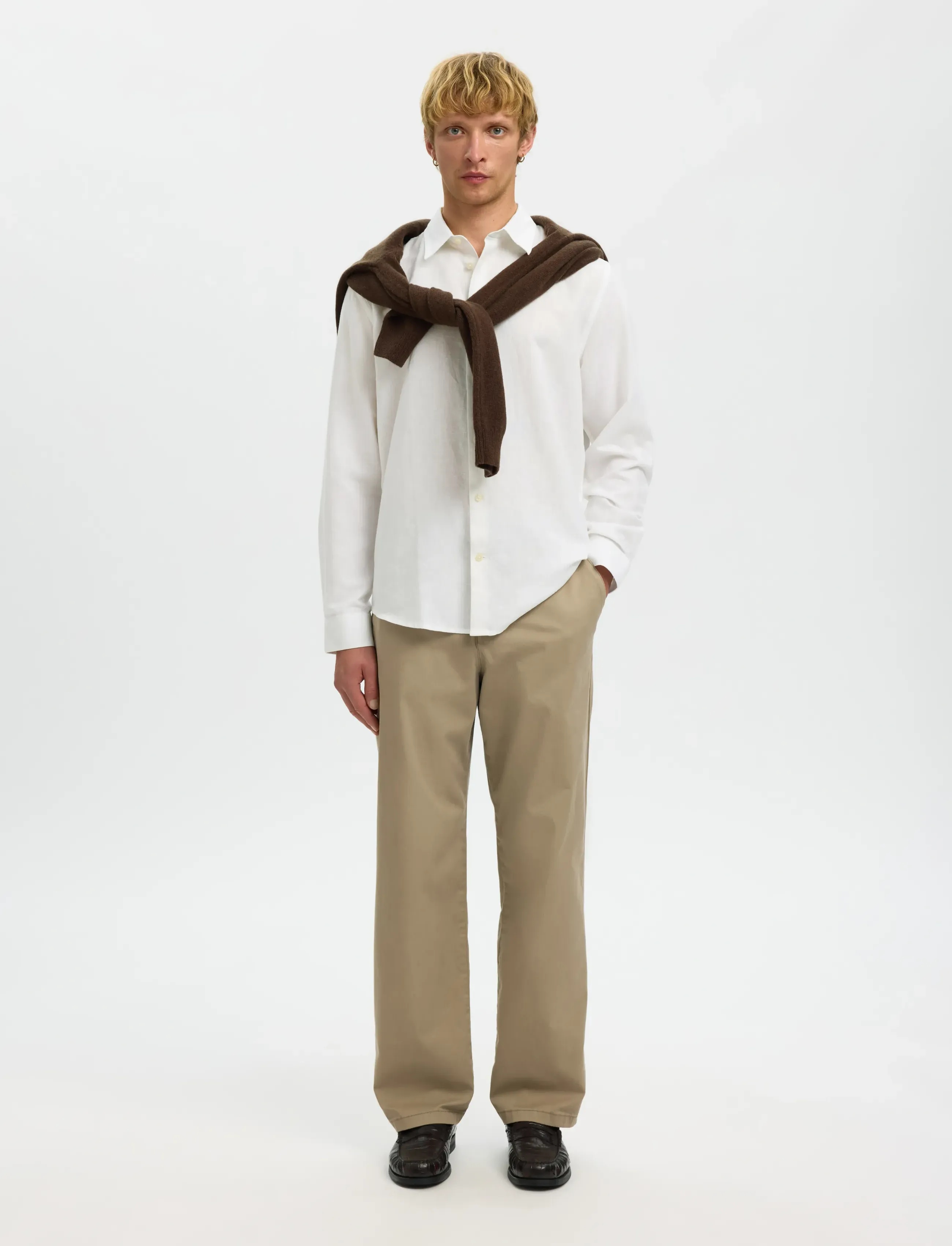 Selected - SLMREGCLAY LINENBLEND LS SHIRT CLA NOOS - casual skjorter - bright white - 5