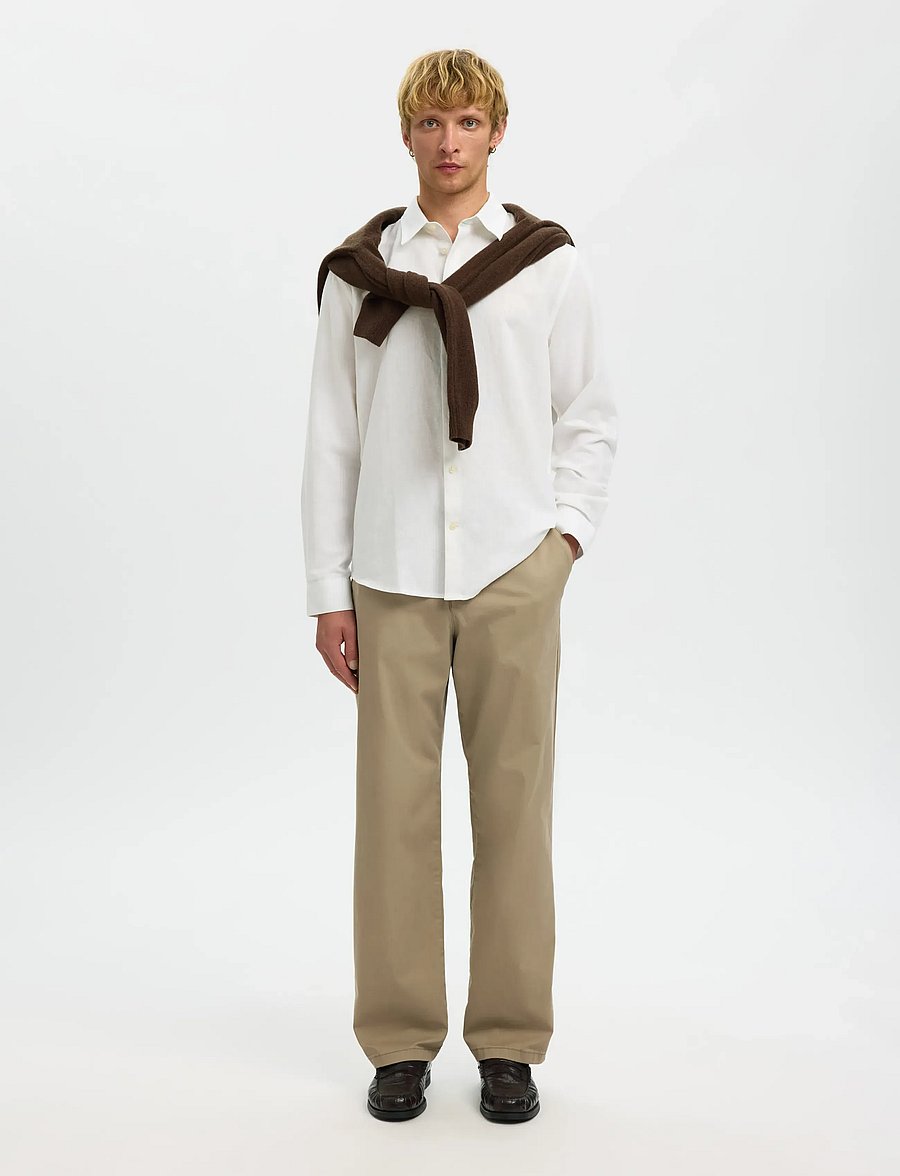 Selected - SLMREGCLAY LINENBLEND LS SHIRT CLA NOOS - casual skjorter - bright white - 5