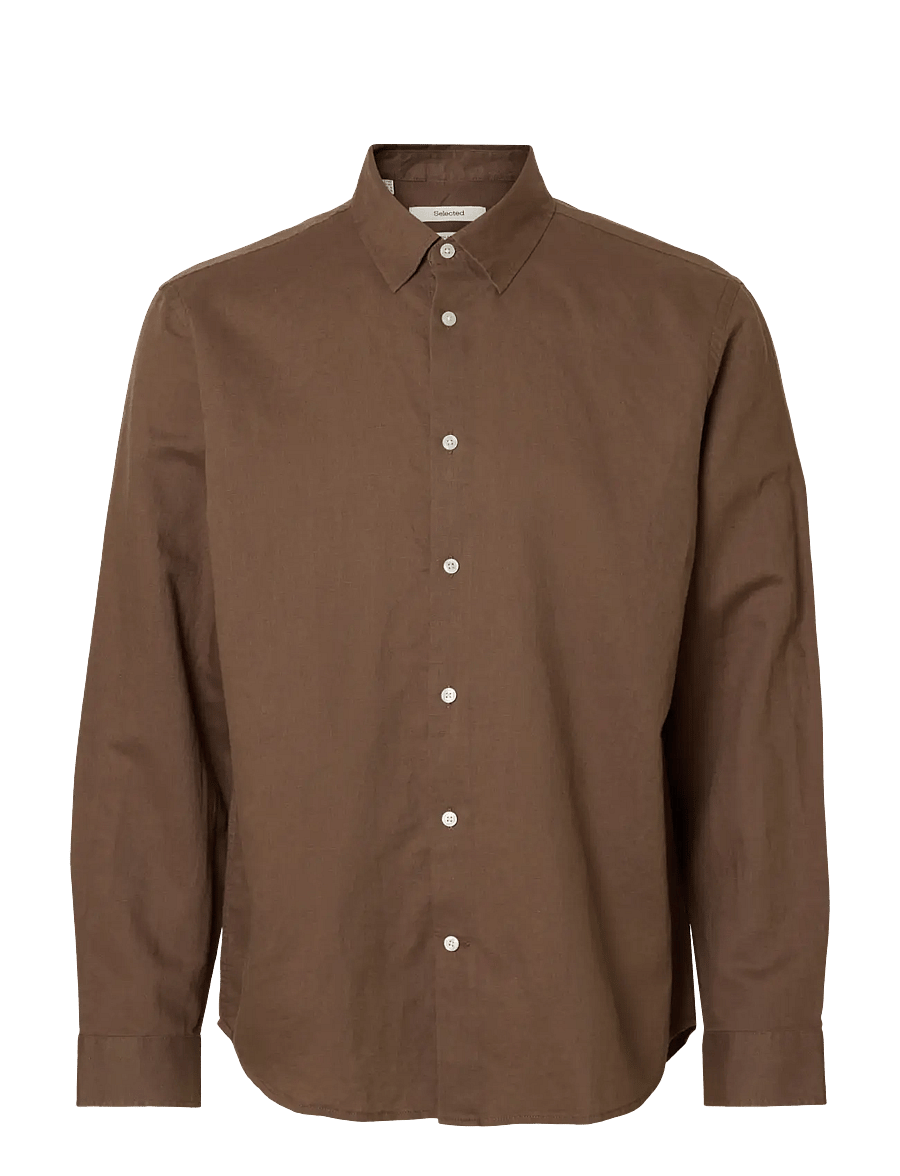 Selected - SLMREGCLAY LINENBLEND LS SHIRT CLA NOOS - casual skjorter - chocolate chip - 1