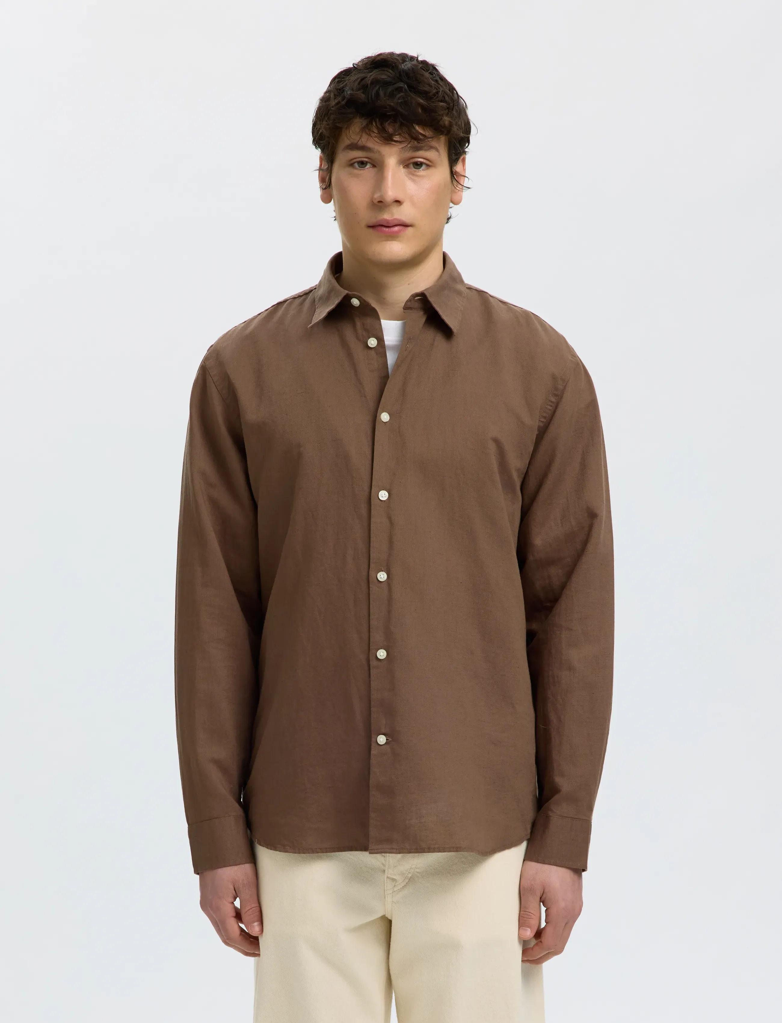 Selected SLMREGCLAY LINENBLEND LS SHIRT CLA NOOS - Casual skjortor - CHOCOLATE CHIP / brown