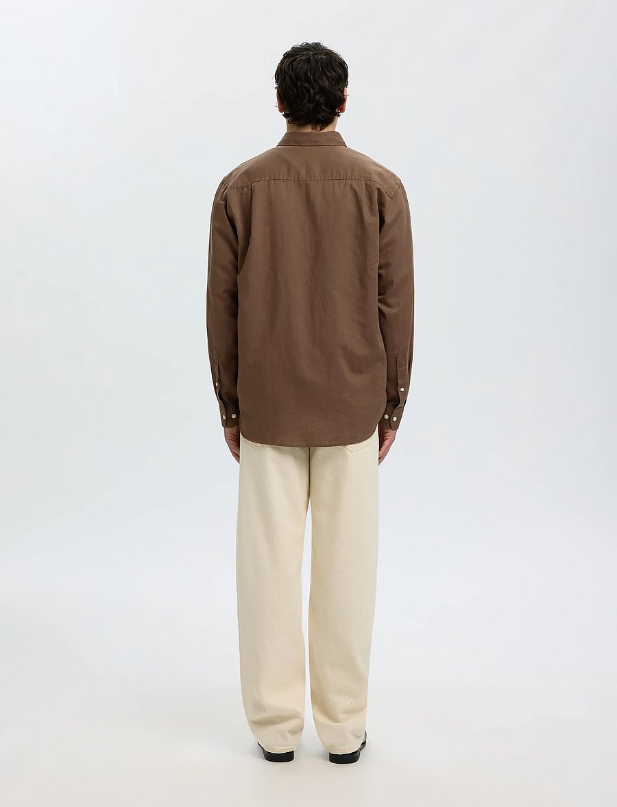 Selected - SLMREGCLAY LINENBLEND LS SHIRT CLA NOOS - casual skjorter - chocolate chip - 2