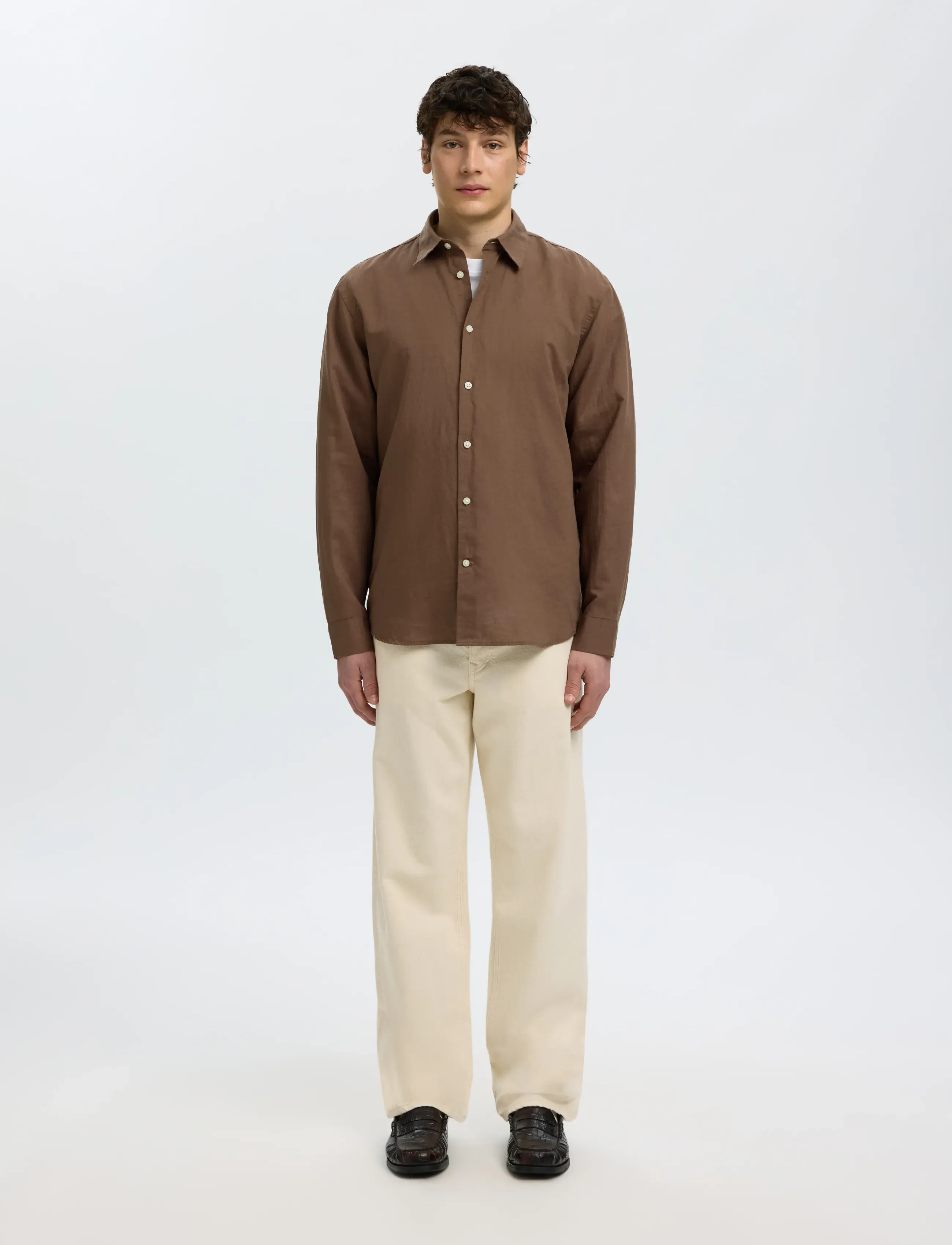 Selected - SLMREGCLAY LINENBLEND LS SHIRT CLA NOOS - casual skjorter - chocolate chip - 3