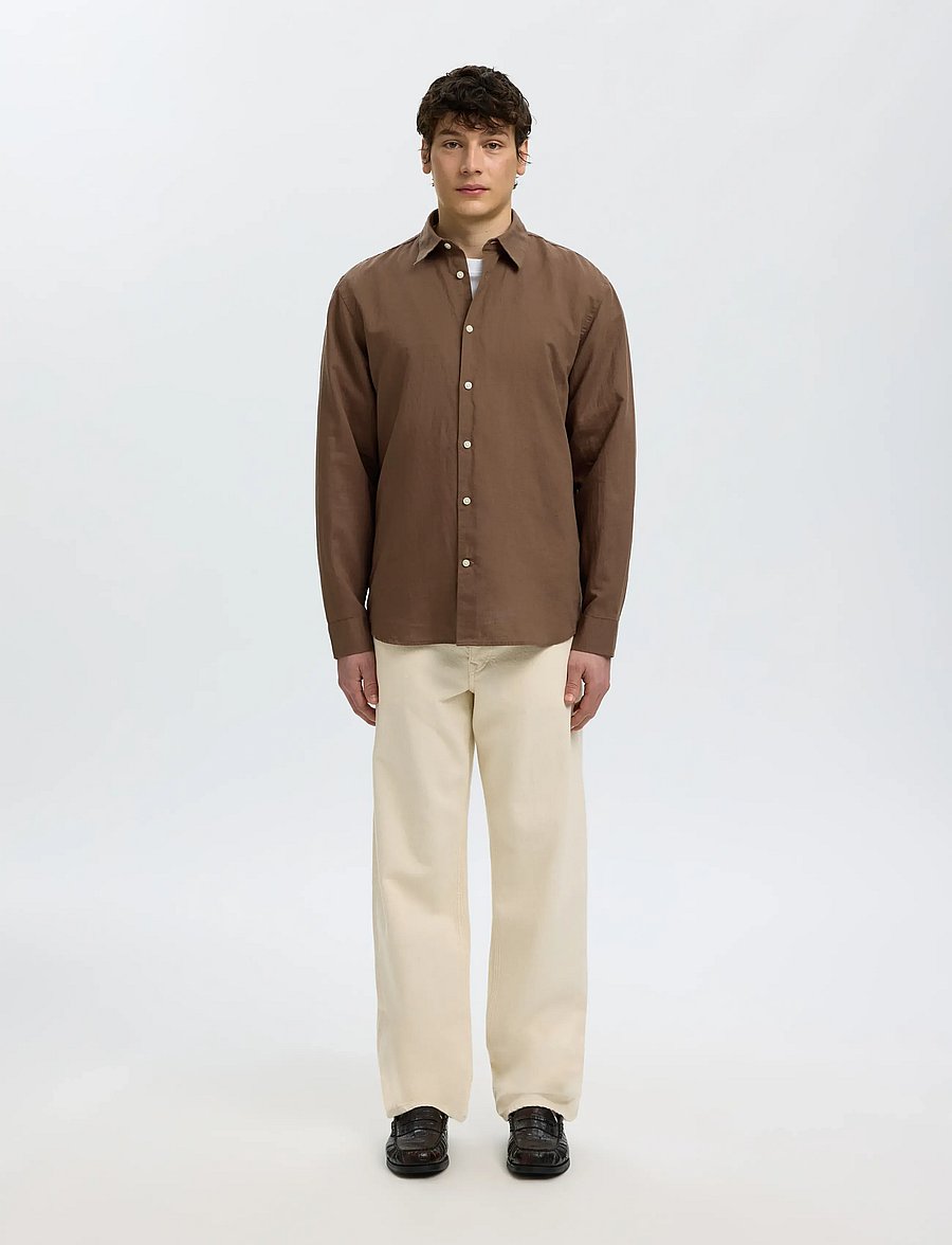 Selected - SLMREGCLAY LINENBLEND LS SHIRT CLA NOOS - casual skjorter - chocolate chip - 3