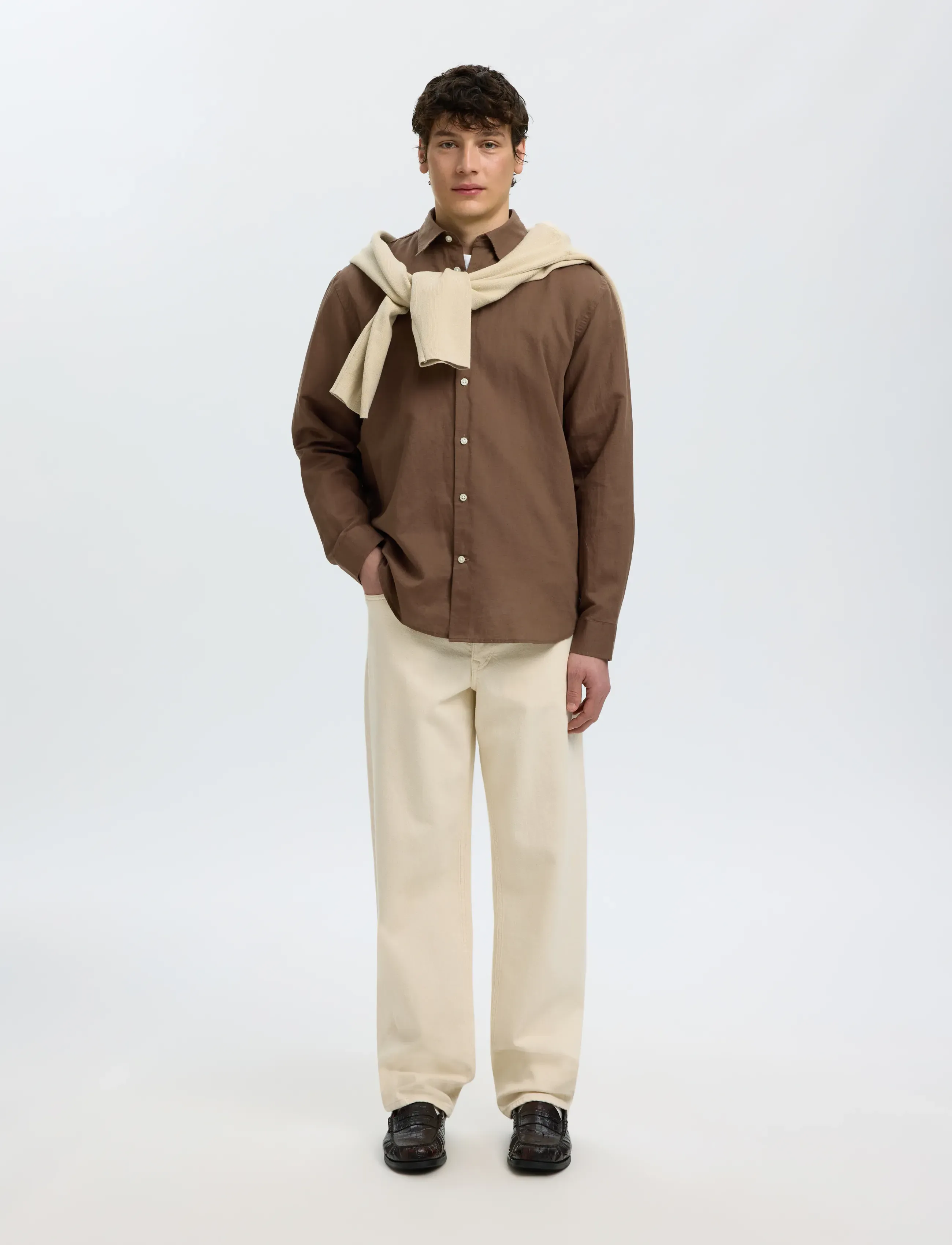 Selected - SLMREGCLAY LINENBLEND LS SHIRT CLA NOOS - casual skjorter - chocolate chip - 5
