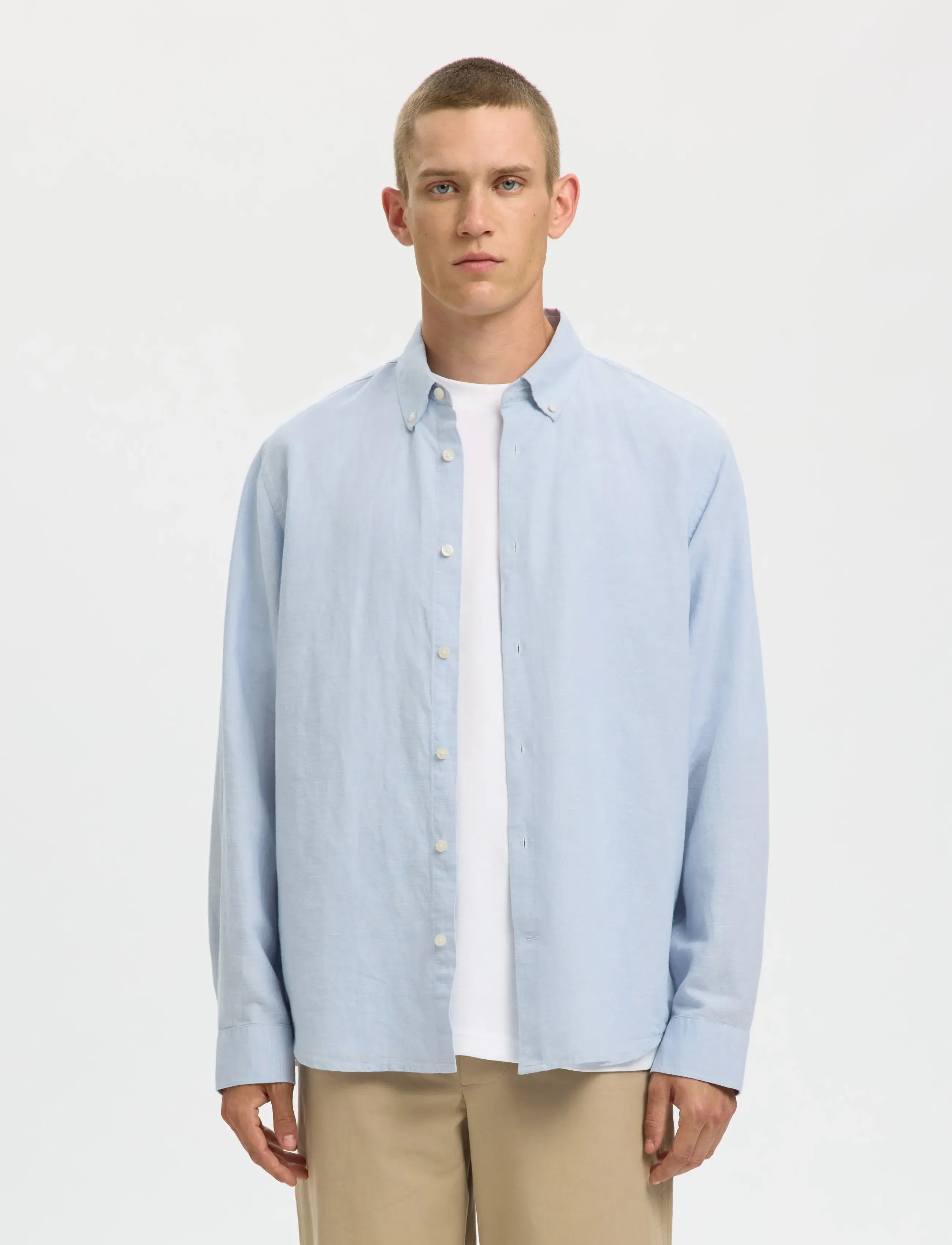 Selected SLMREGCLAY LINENBLEND LS SHIRT CLA NOOS - Riided - DUSTY BLUE / blue
