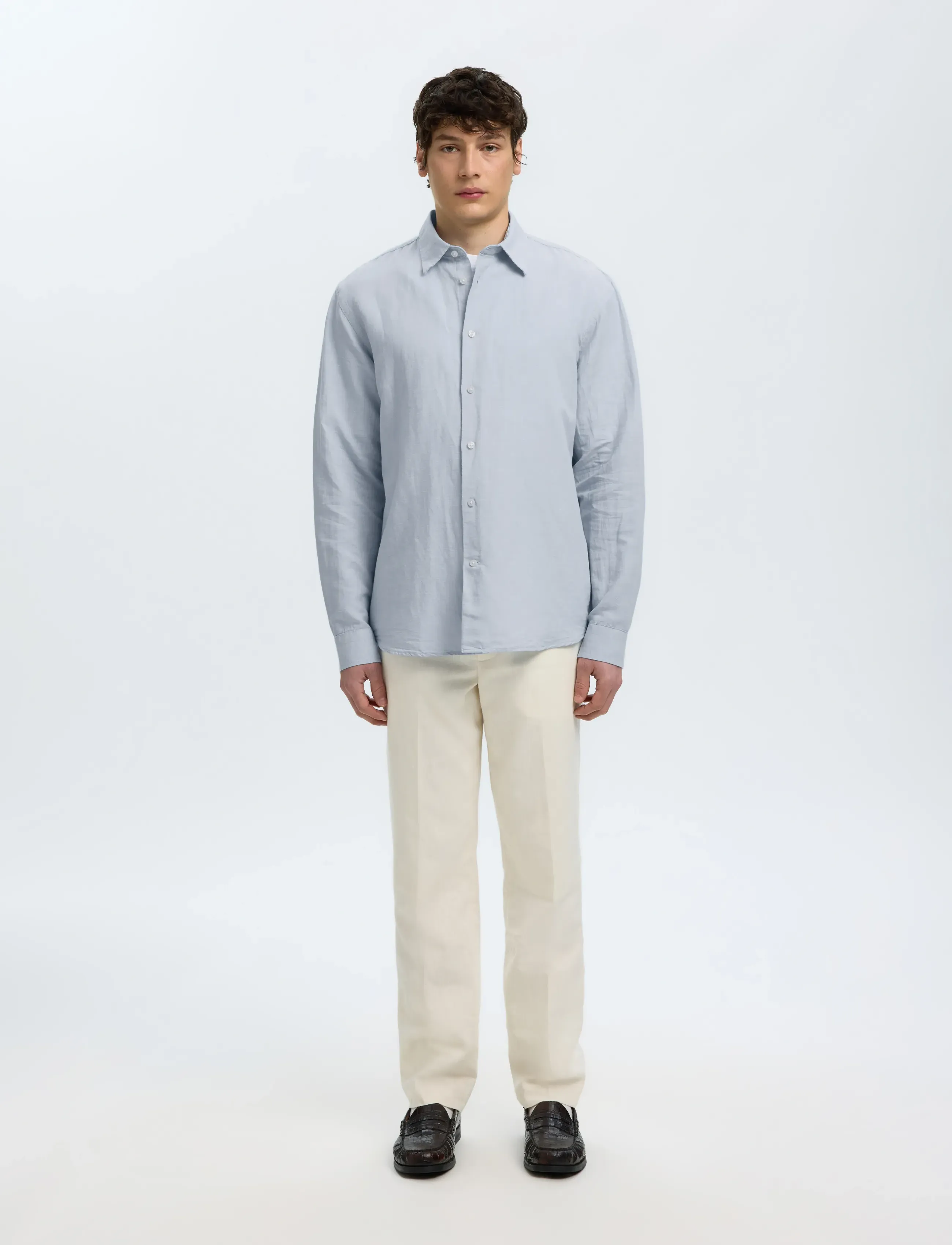 Selected - SLMREGCLAUS CLAY LINENBLEND LS SHT NOOS - casual skjorter - dusty blue - 3