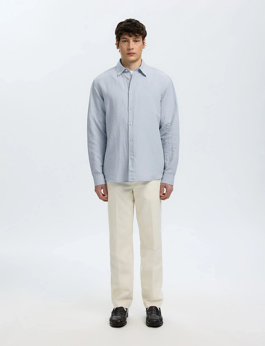 Selected - SLMREGCLAUS CLAY LINENBLEND LS SHT NOOS - casual skjorter - dusty blue - 3