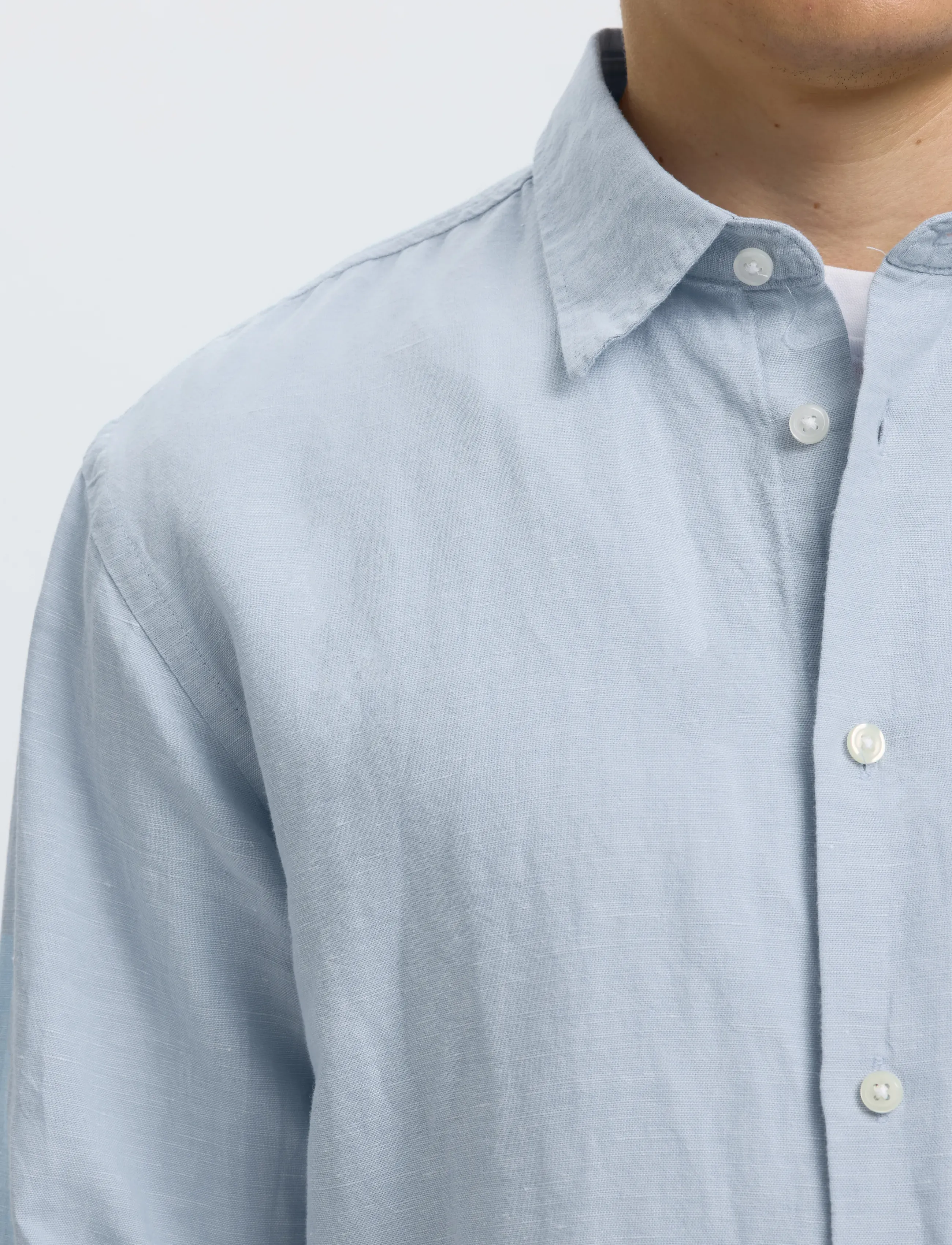 Selected - SLMREGCLAUS CLAY LINENBLEND LS SHT NOOS - casual skjorter - dusty blue - 4