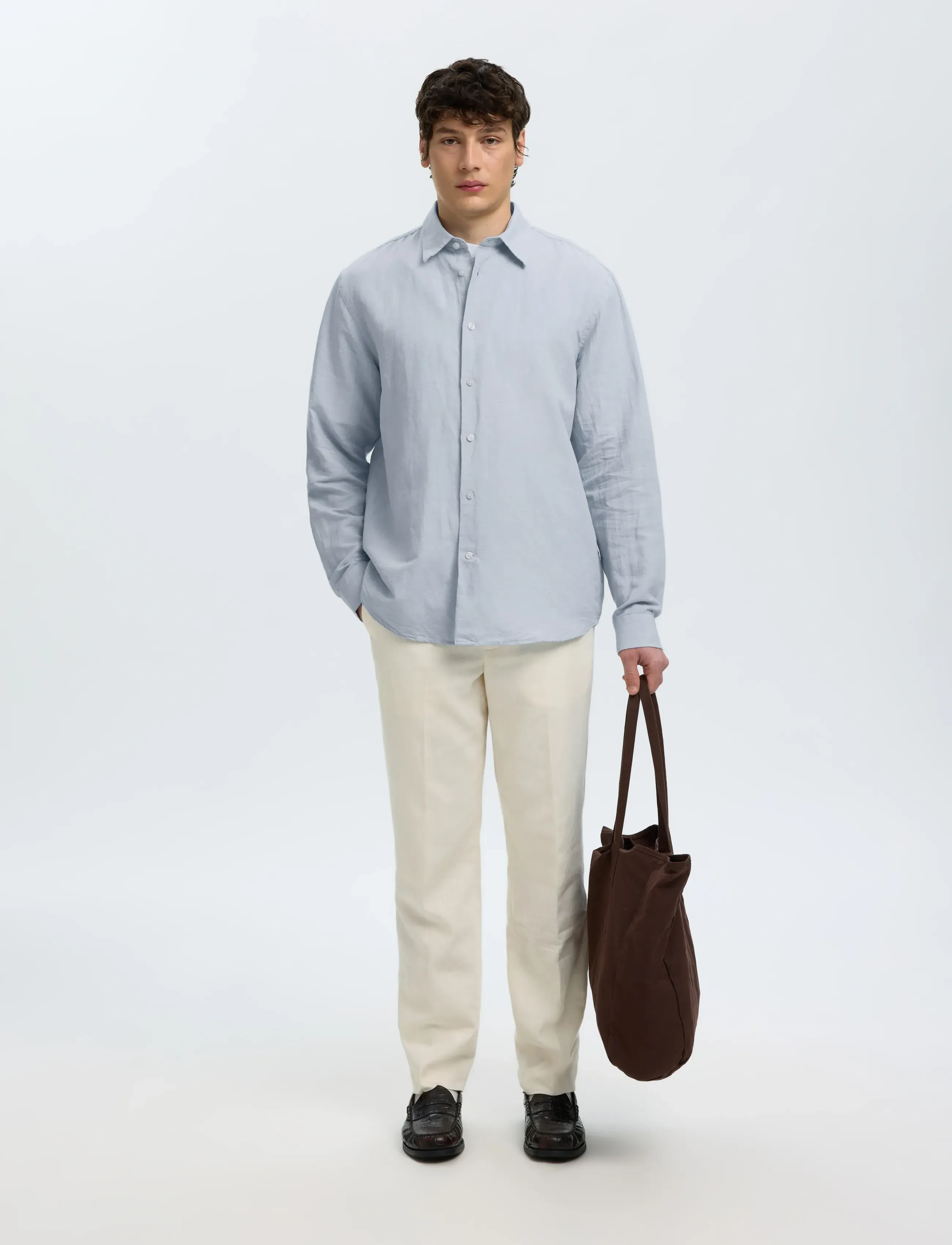 Selected - SLMREGCLAUS CLAY LINENBLEND LS SHT NOOS - casual skjorter - dusty blue - 5