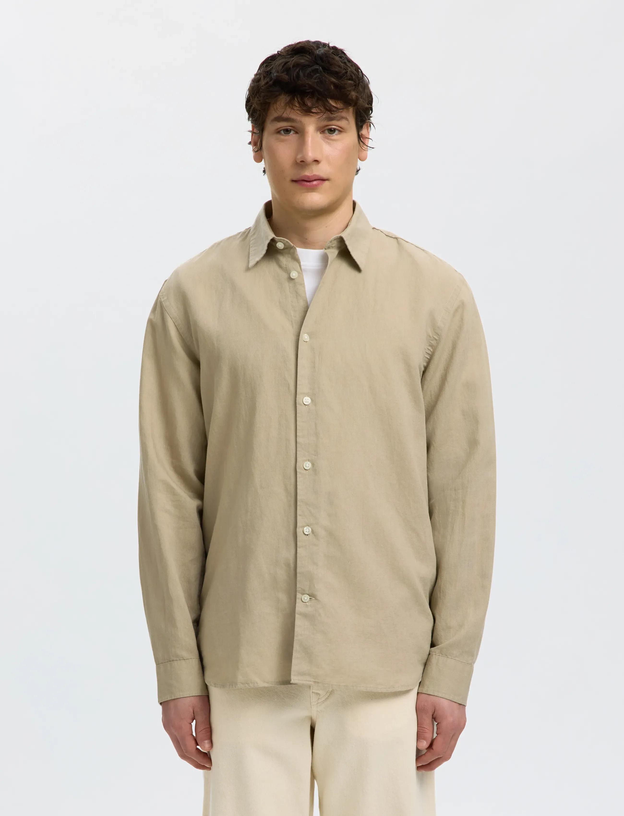 Selected SLMREGCLAY LINENBLEND LS SHIRT CLA NOOS - Hemden - PURE CASHMERE / beige