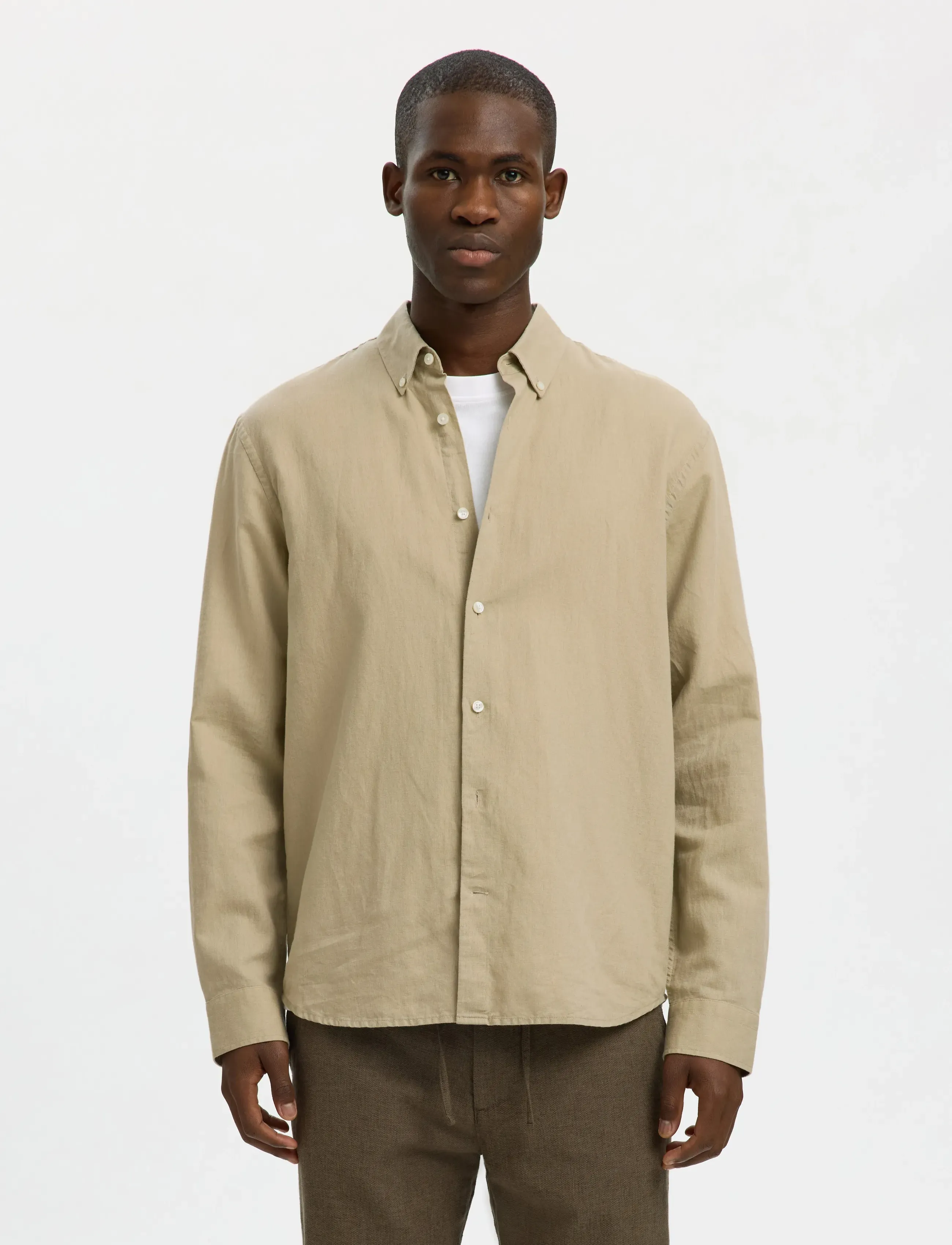 Selected SLMREGCLAY LINENBLEND LS SHIRT CLA NOOS - Casual skjorter - PURE CASHMERE / beige