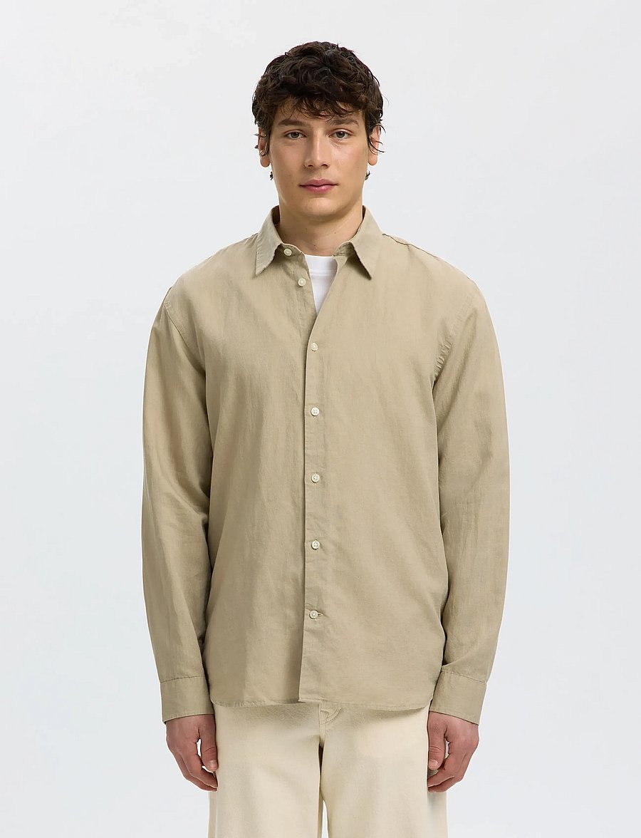 Selected - SLMREGCLAUS CLAY LINENBLEND LS SHT NOOS - casual skjorter - pure cashmere - 0