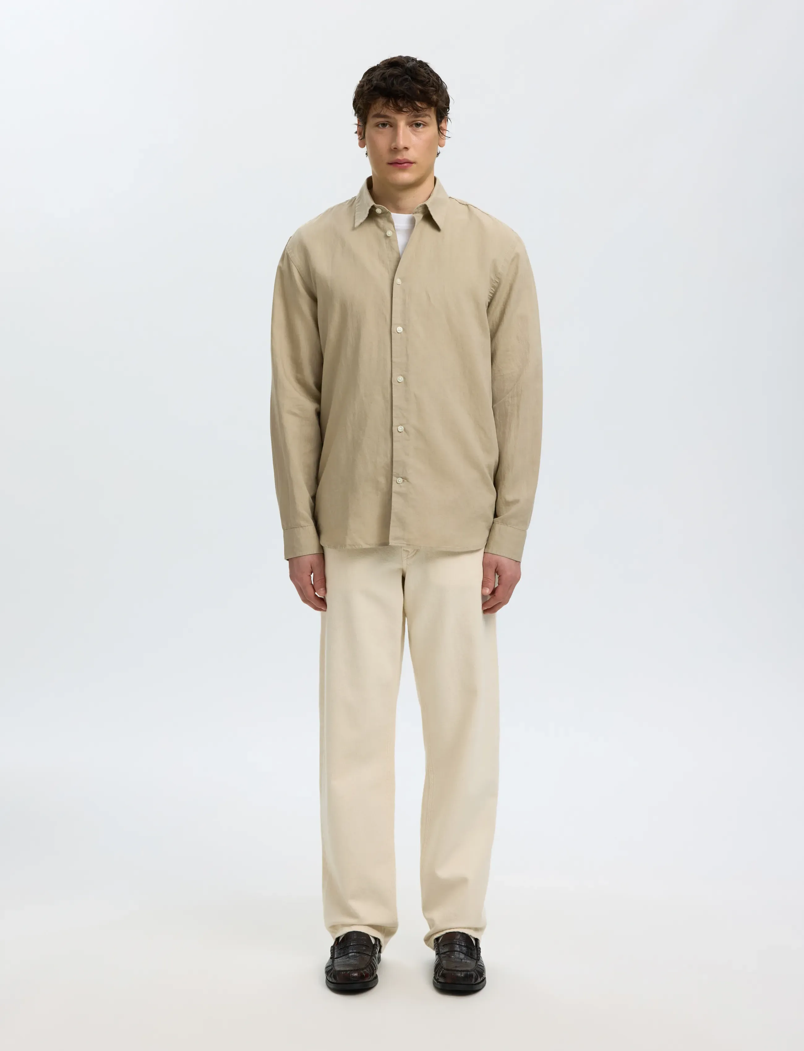 Selected - SLMREGCLAUS CLAY LINENBLEND LS SHT NOOS - casual skjorter - pure cashmere - 3