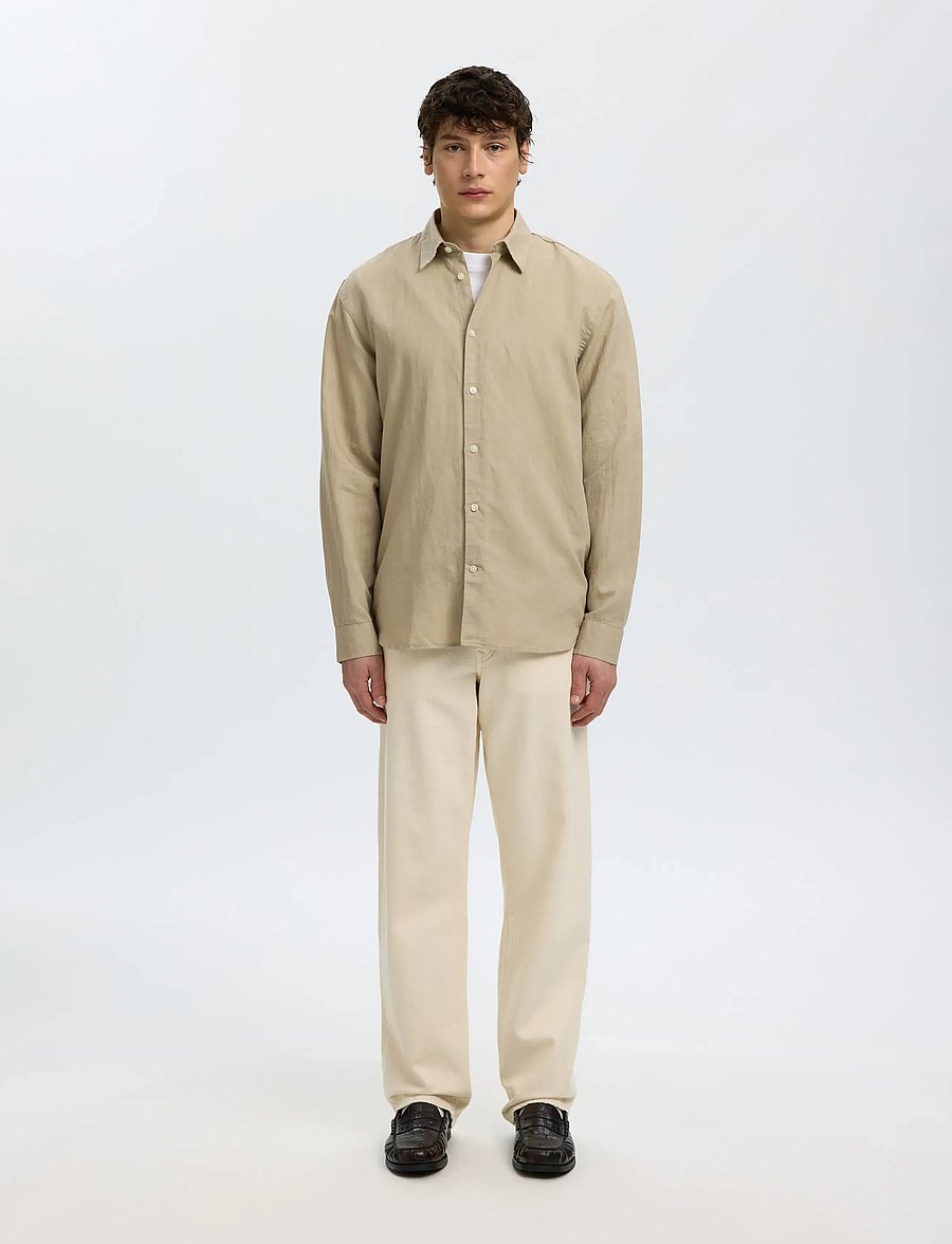 Selected - SLMREGCLAUS CLAY LINENBLEND LS SHT NOOS - casual skjorter - pure cashmere - 3