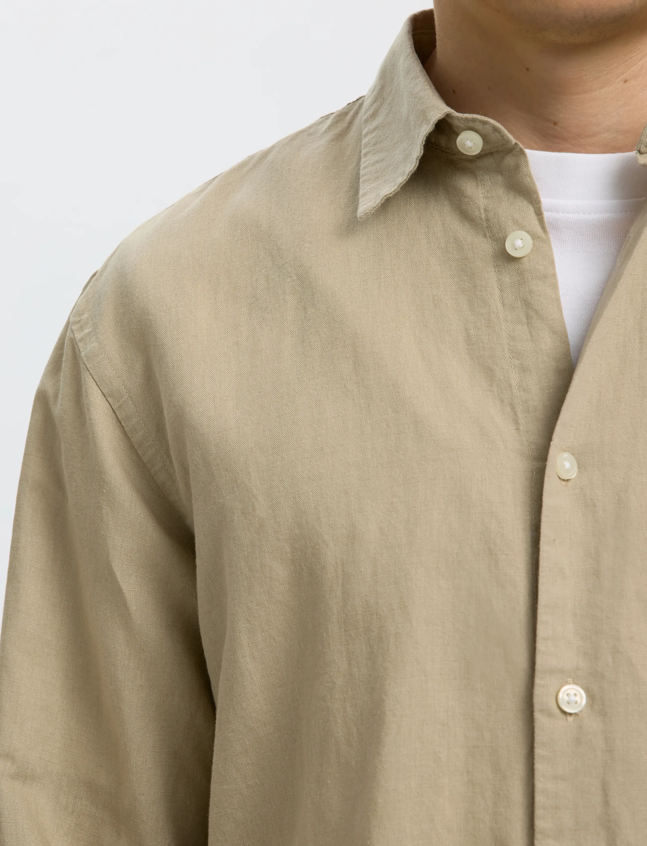 Selected - SLMREGCLAUS CLAY LINENBLEND LS SHT NOOS - casual skjorter - pure cashmere - 4