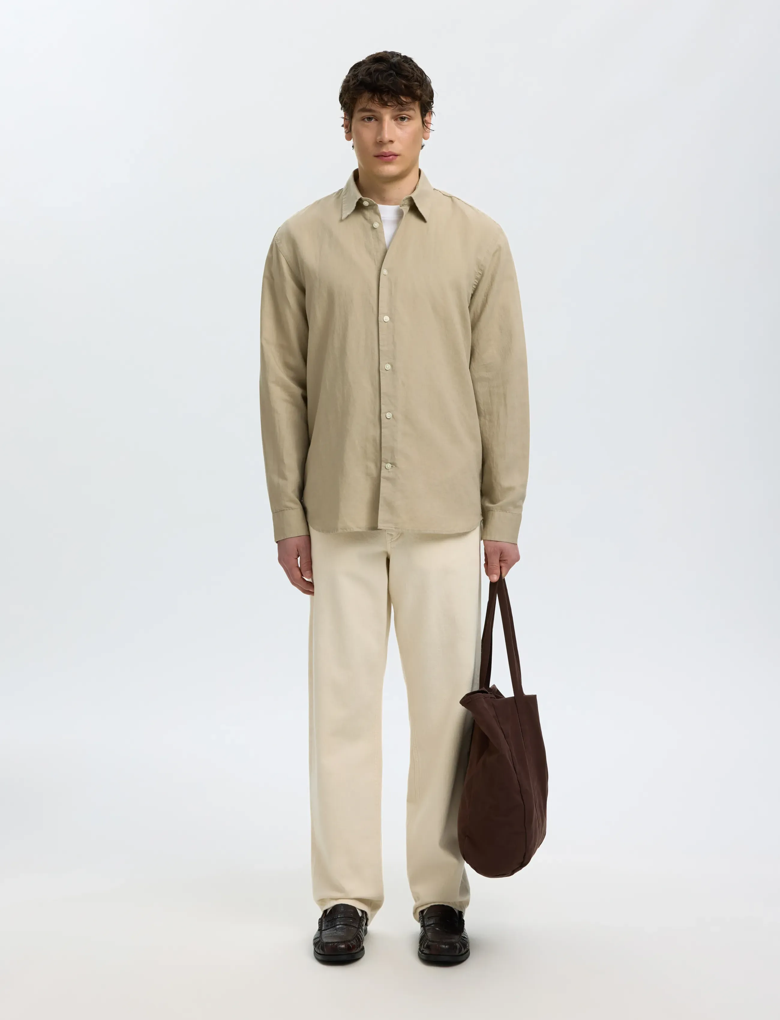 Selected - SLMREGCLAUS CLAY LINENBLEND LS SHT NOOS - casual skjorter - pure cashmere - 5