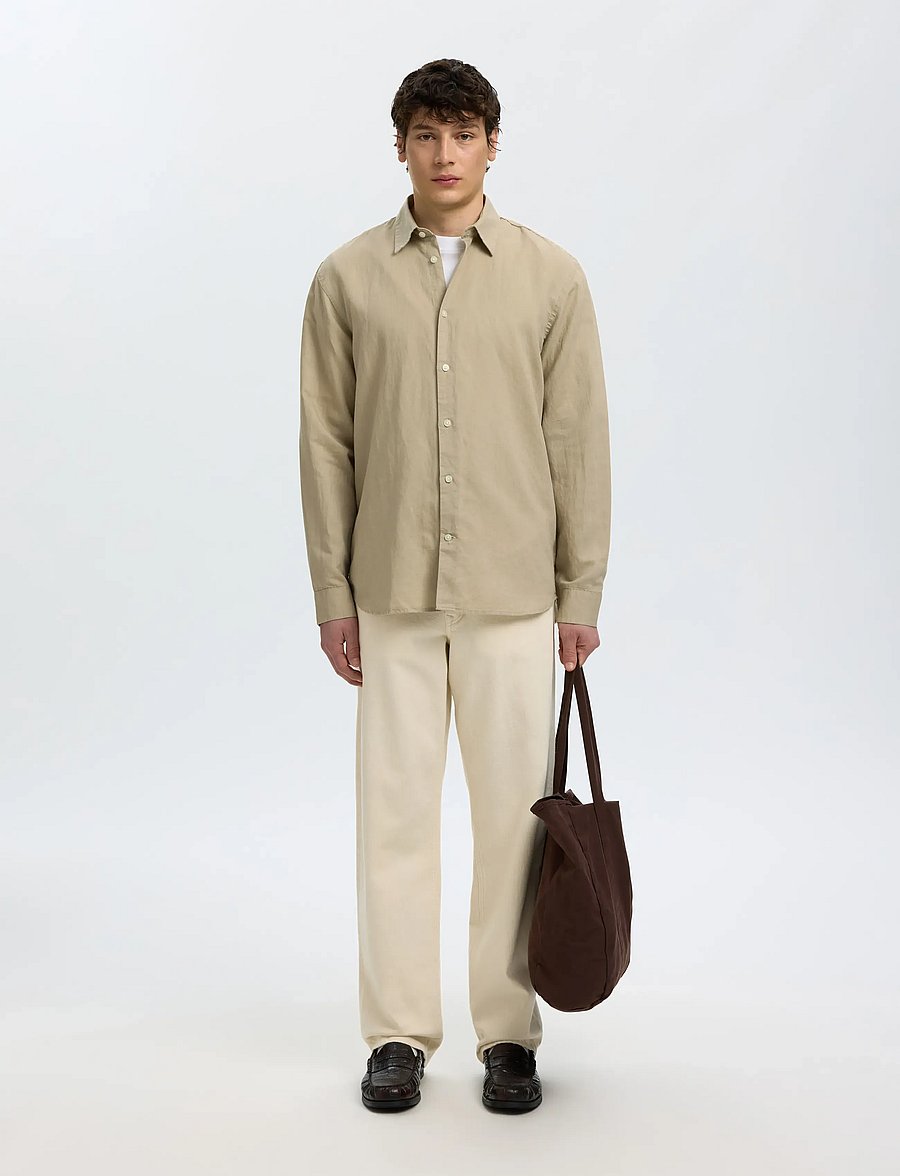 Selected - SLMREGCLAUS CLAY LINENBLEND LS SHT NOOS - casual skjorter - pure cashmere - 5