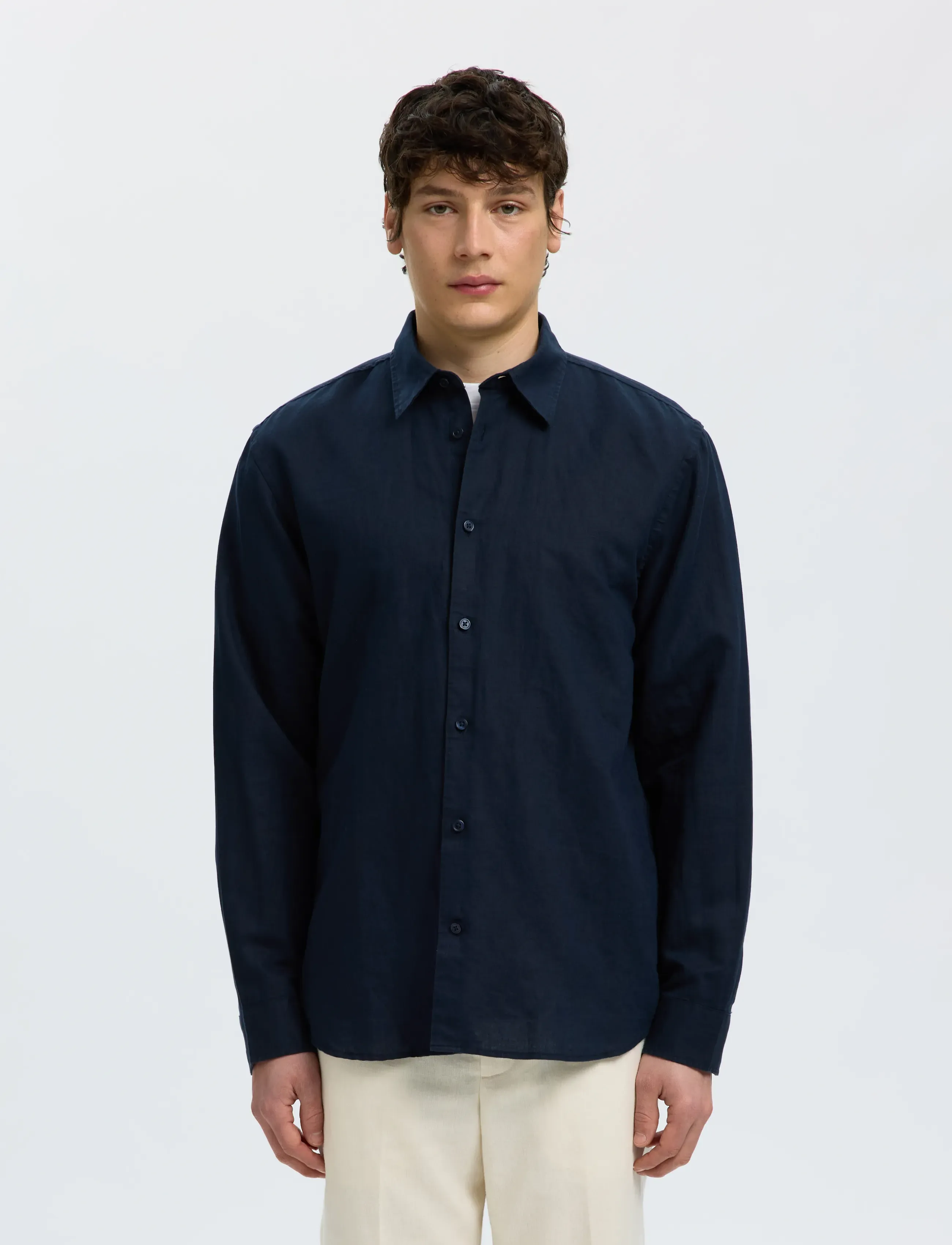 Selected SLMREGCLAY LINENBLEND LS SHIRT CLA NOOS - Casual skjortor - SKY CAPTAIN / navy
