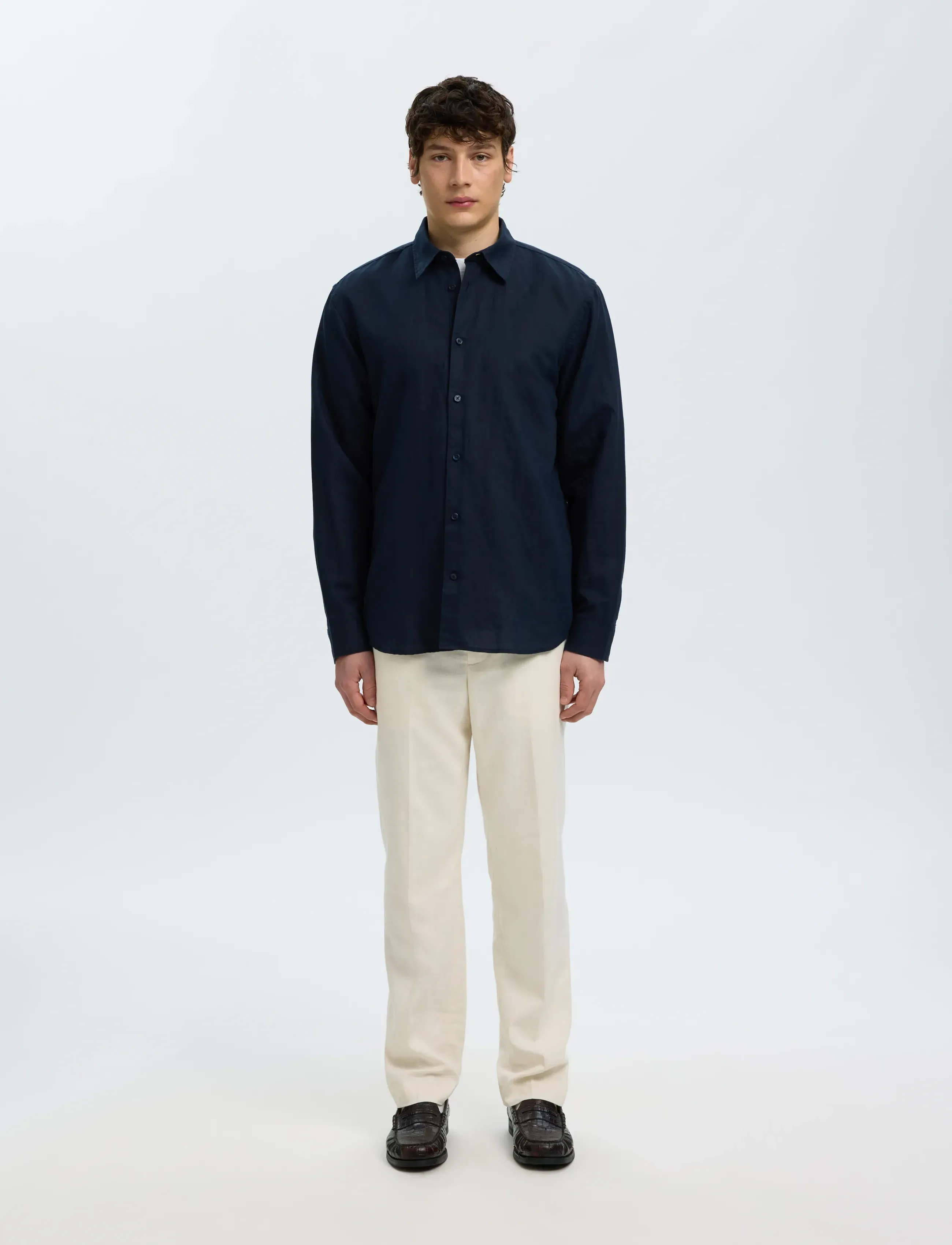 Selected - SLMREGCLAUS CLAY LINENBLEND LS SHT NOOS - casual skjorter - sky captain - 3