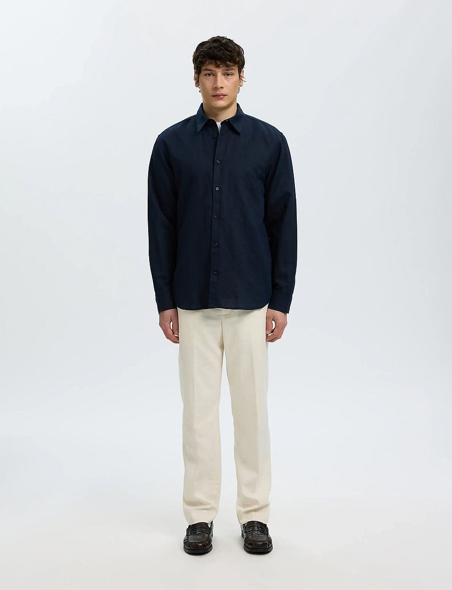 Selected - SLMREGCLAUS CLAY LINENBLEND LS SHT NOOS - casual skjorter - sky captain - 3