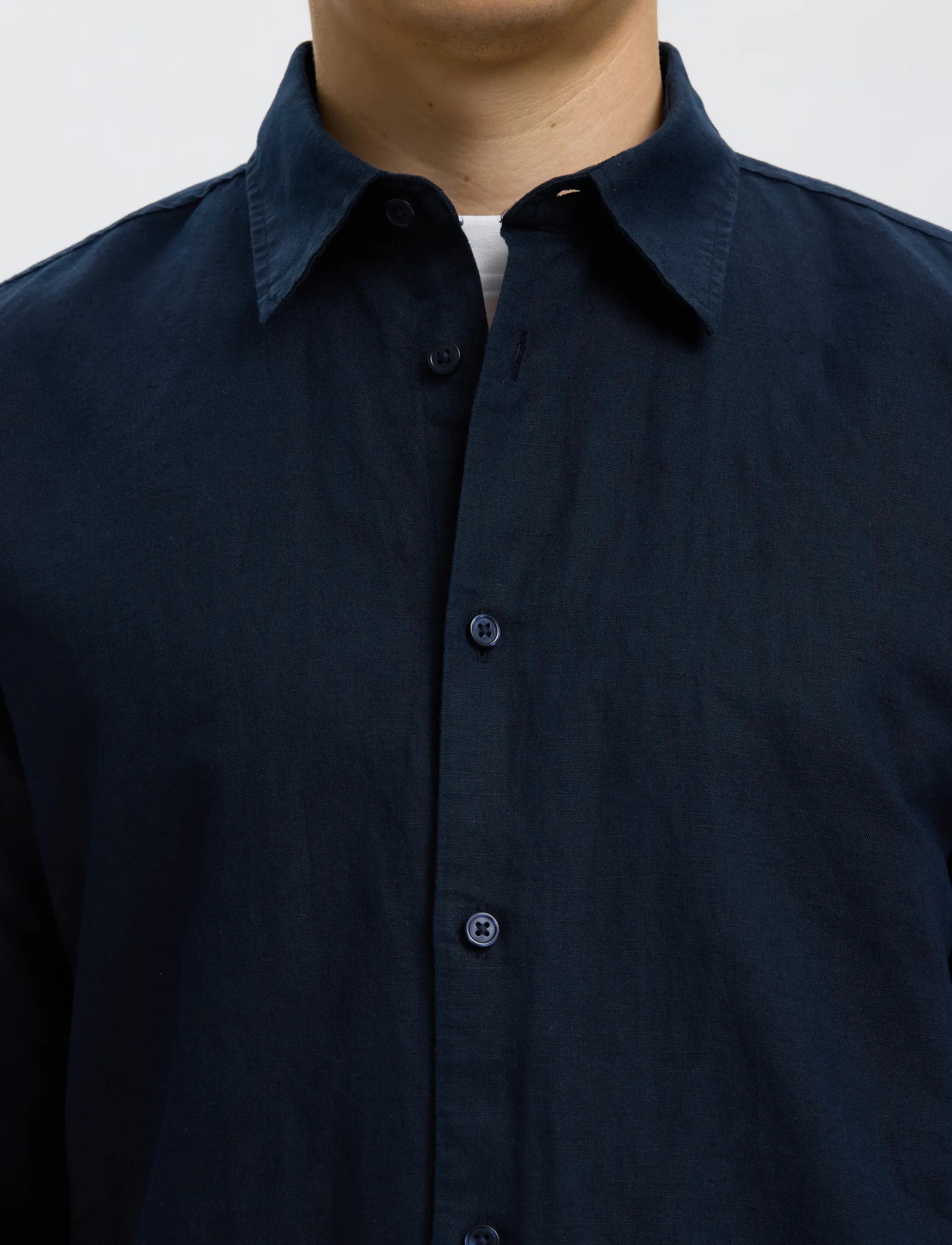 Selected - SLMREGCLAUS CLAY LINENBLEND LS SHT NOOS - casual skjorter - sky captain - 4