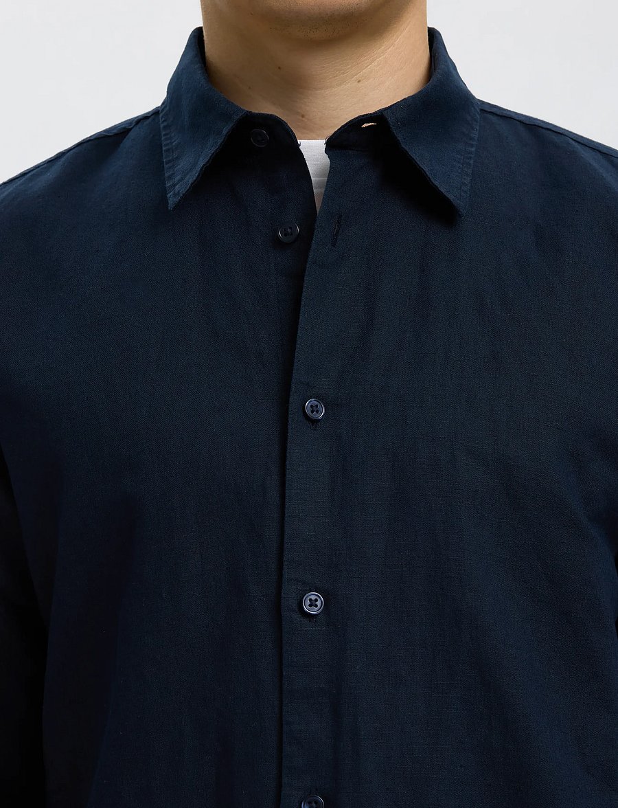 Selected - SLMREGCLAUS CLAY LINENBLEND LS SHT NOOS - casual skjorter - sky captain - 4