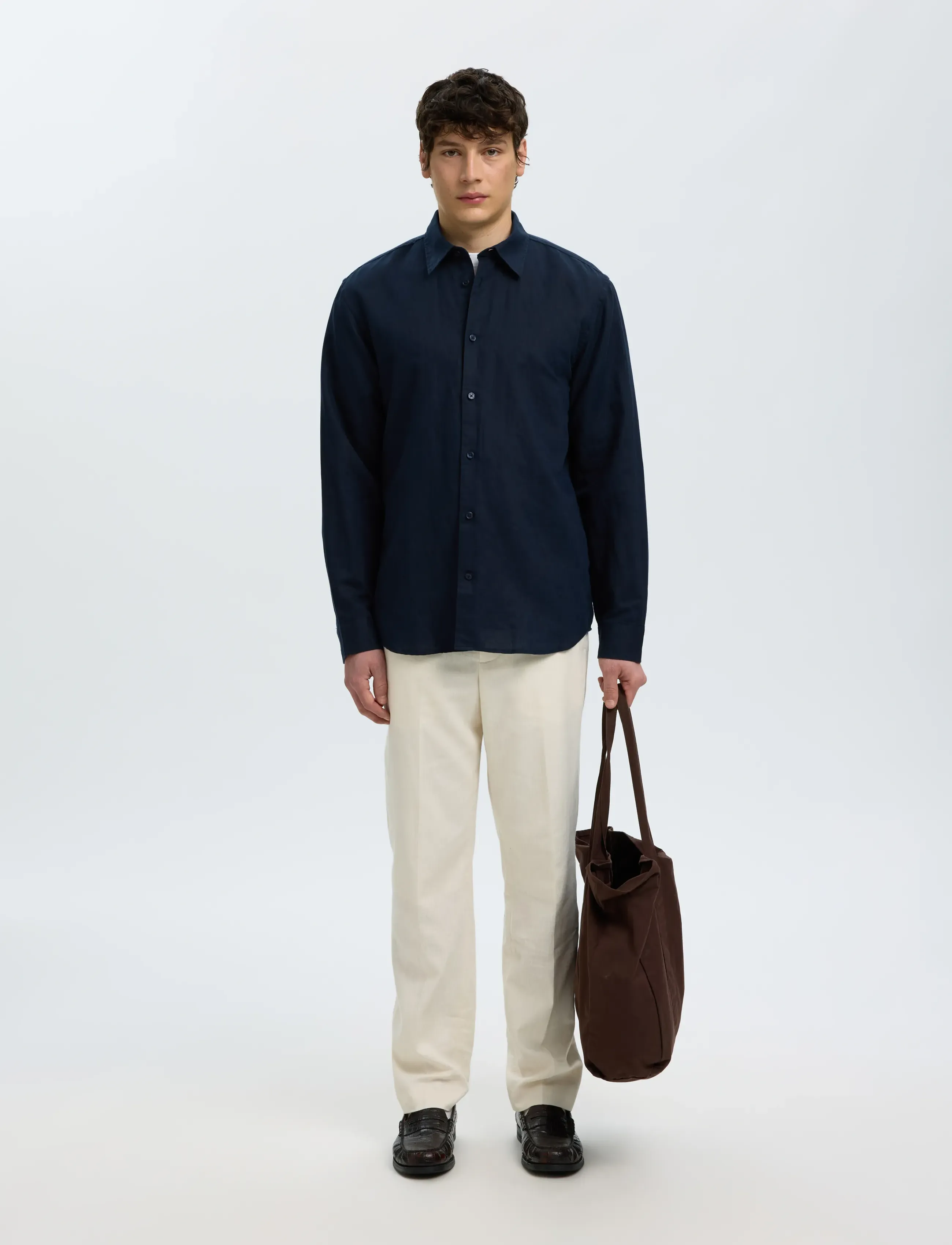 Selected - SLMREGCLAUS CLAY LINENBLEND LS SHT NOOS - casual skjorter - sky captain - 5