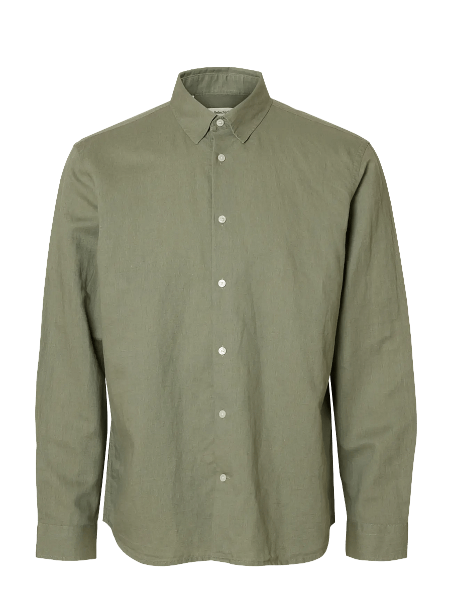 Selected - SLMREGCLAY LINENBLEND LS SHIRT CLA NOOS - casual skjorter - vetiver - 1