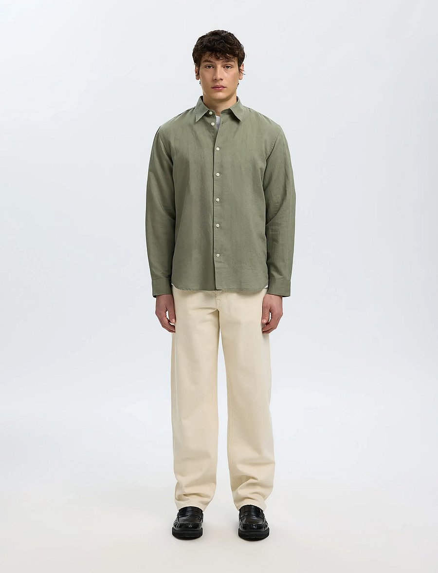 Selected - SLMREGCLAY LINENBLEND LS SHIRT CLA NOOS - casual skjorter - vetiver - 3