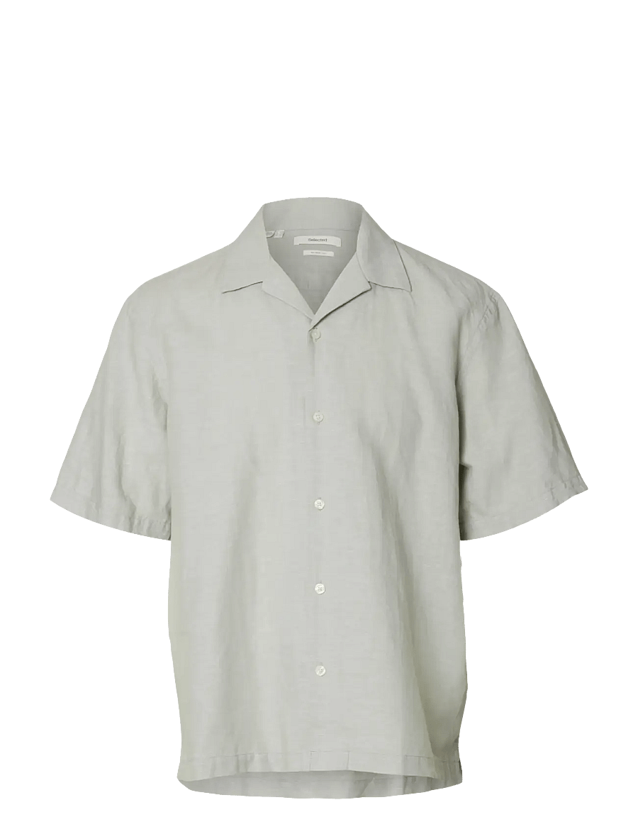 Selected - SLMRLXCLAY LINENBLEND SS SHIRT RES NOOS - linen shirts - aqua gray - 0