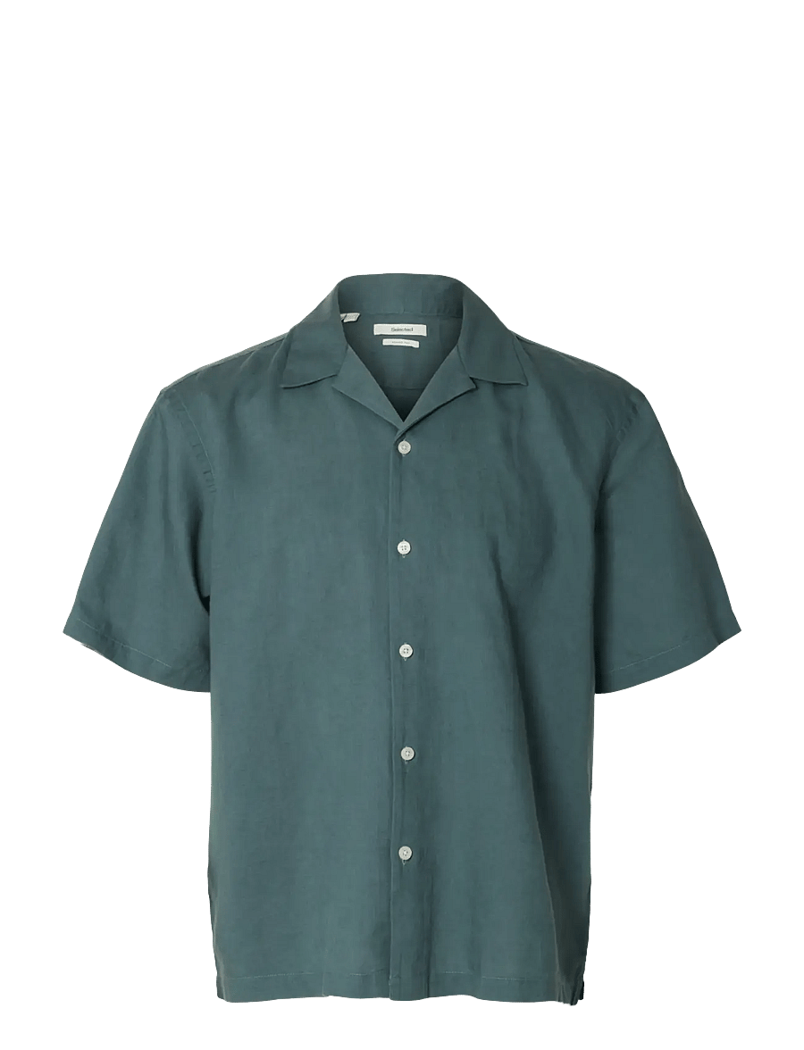 Selected - SLMRLXCLAY LINENBLEND SS SHIRT RES NOOS - linen shirts - balsam green - 0