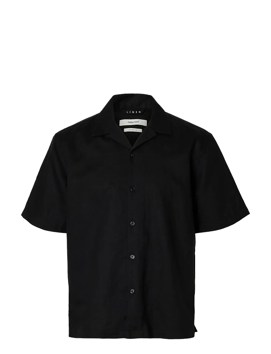 Selected - SLMRLXCLAY LINENBLEND SS SHIRT RES NOOS - chemises de lin - black - 1
