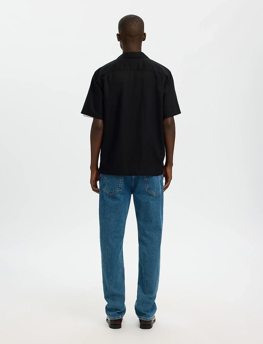 Selected - SLMRLXCLAY LINENBLEND SS SHIRT RES NOOS - chemises de lin - black - 2